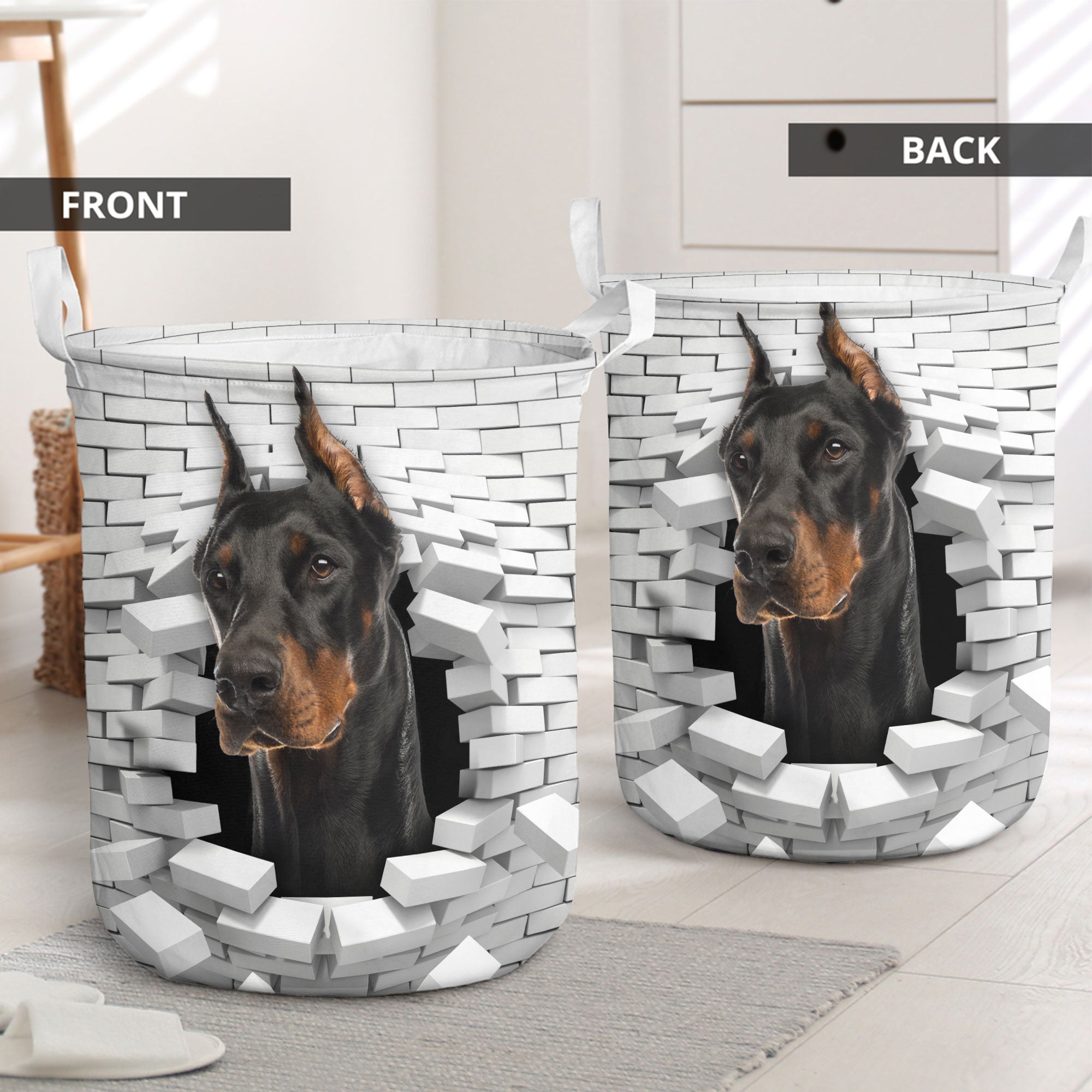 Doberman Pinscher - In The Hole Of Wall Pattern Laundry Basket
