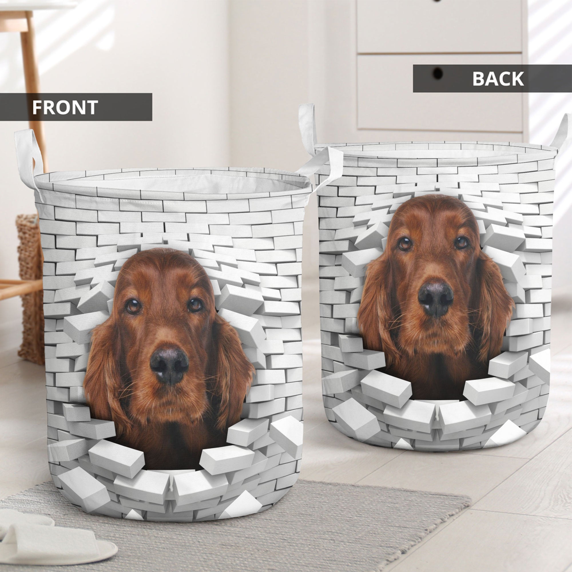 Irish Setter - In The Hole Of Wall Pattern Laundry Basket