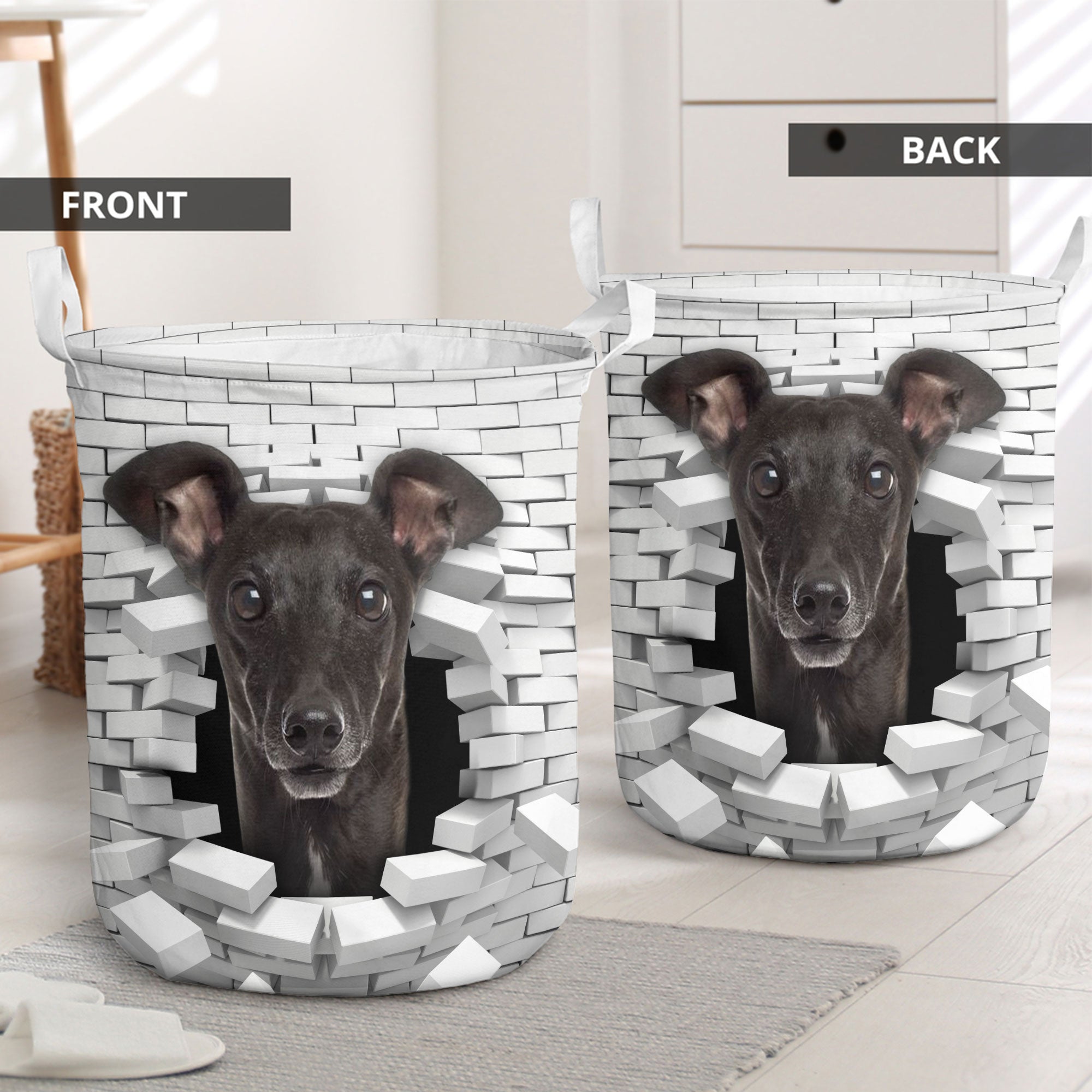 Italian Greyhound - In The Hole Of Wall Pattern Laundry Basket