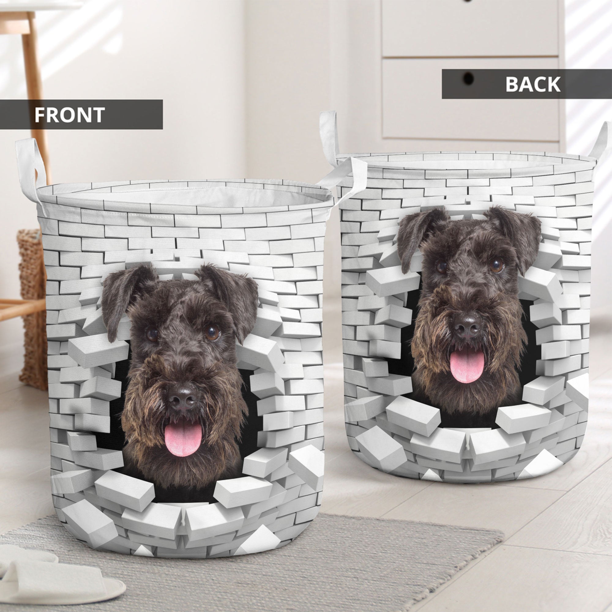Kerry Blue Terrier - In The Hole Of Wall Pattern Laundry Basket