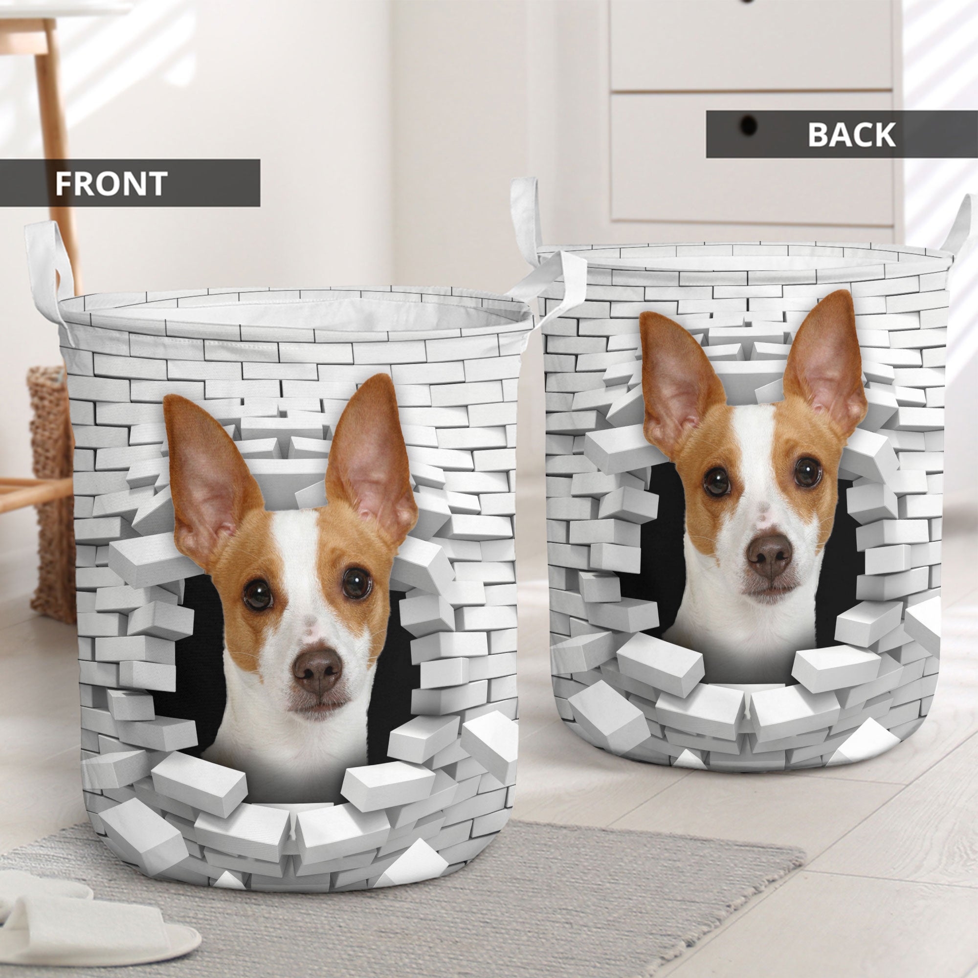 Rat Terrier - In The Hole Of Wall Pattern Laundry Basket