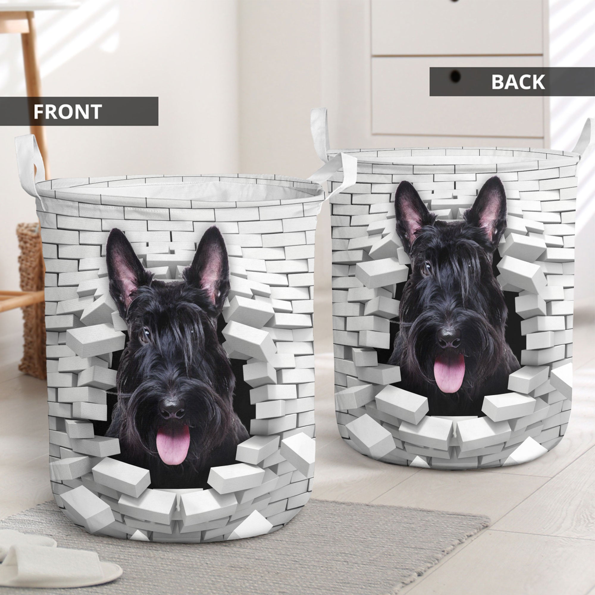Scottish Terrier - In The Hole Of Wall Pattern Laundry Basket