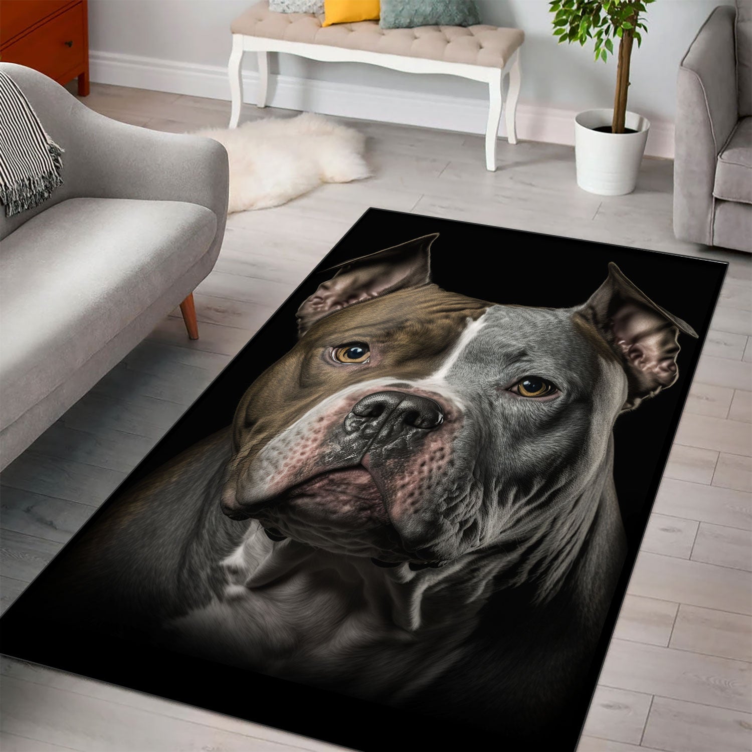 American Bully 2 3D Portrait Area Rug