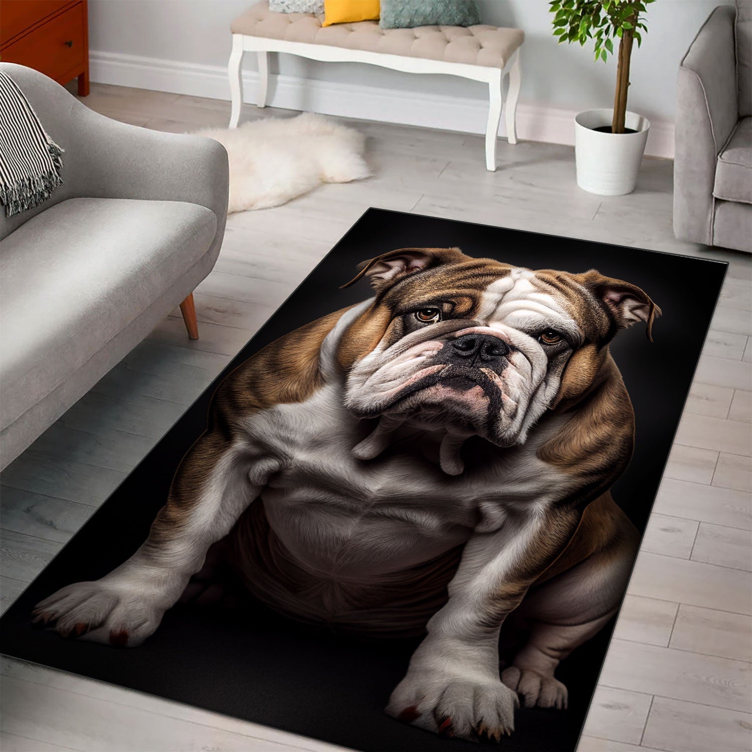 Bulldog 2 3D Portrait Area Rug