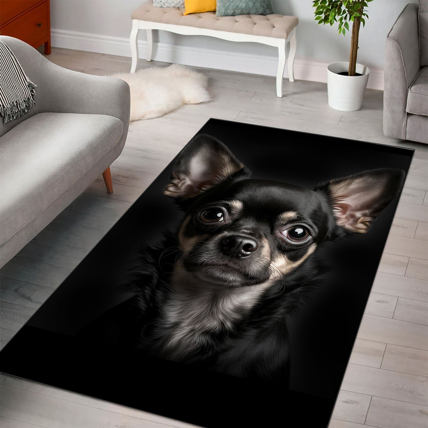 Chihuahua 4 3D Portrait Area Rug
