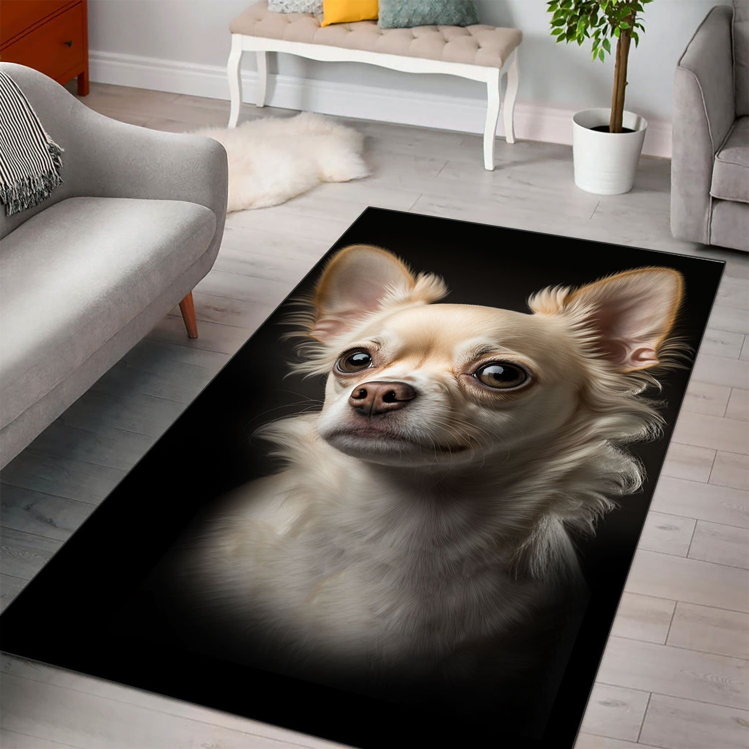 Chihuahua 3D Portrait Area Rug