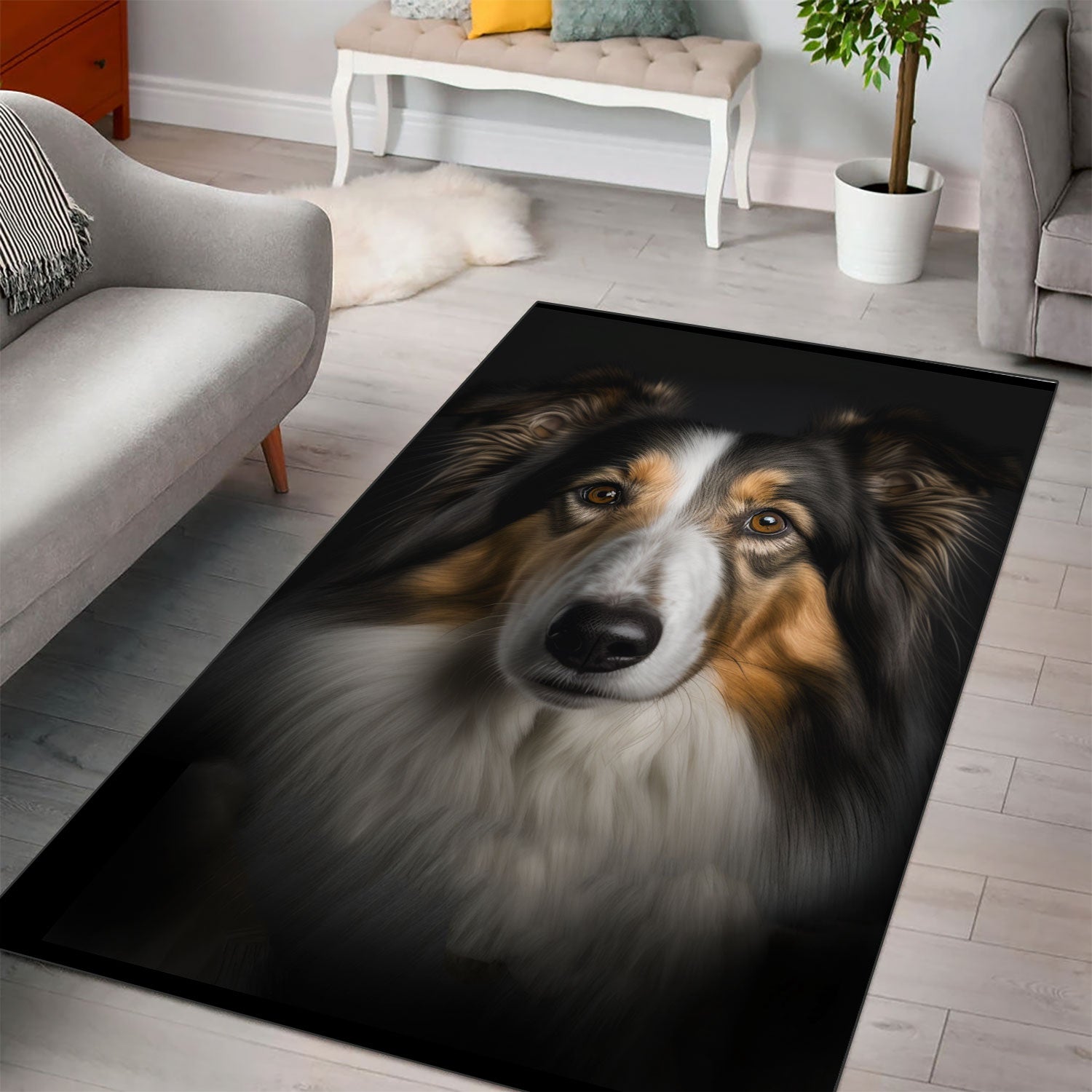 Collie 1 3D Portrait Area Rug