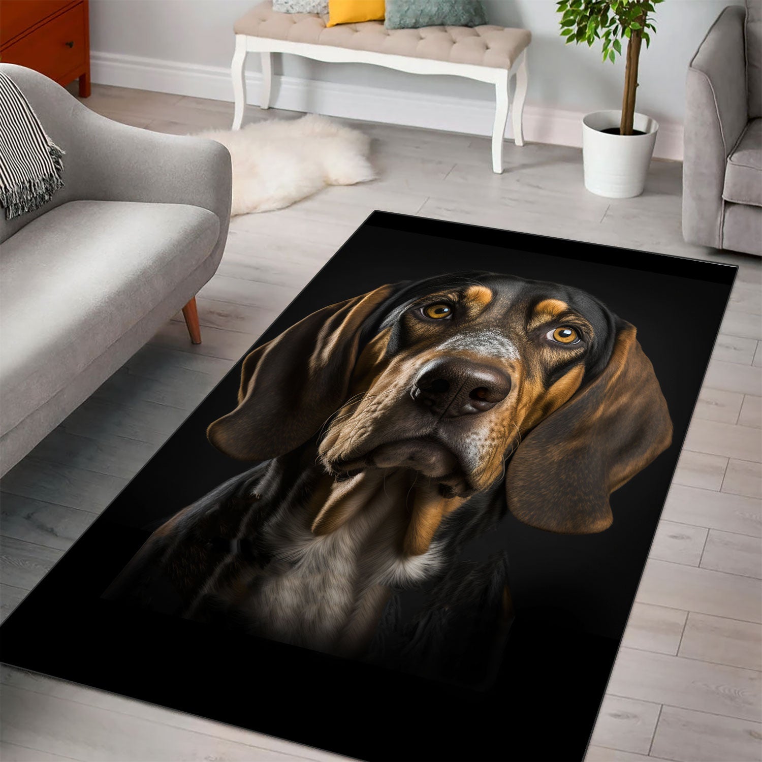 Coonhound 3D Portrait Area Rug