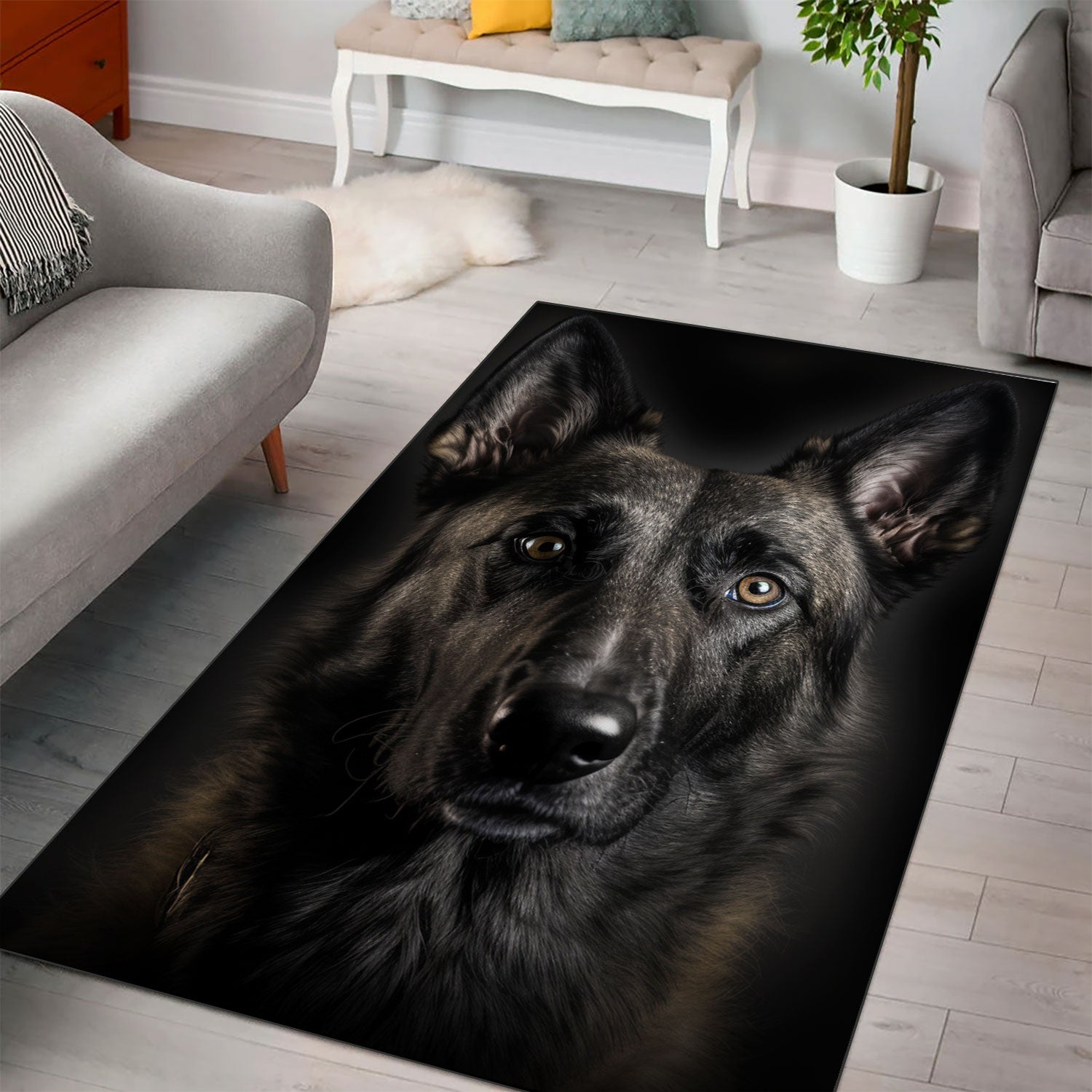 Dutch Shepherd 3D Portrait Area Rug