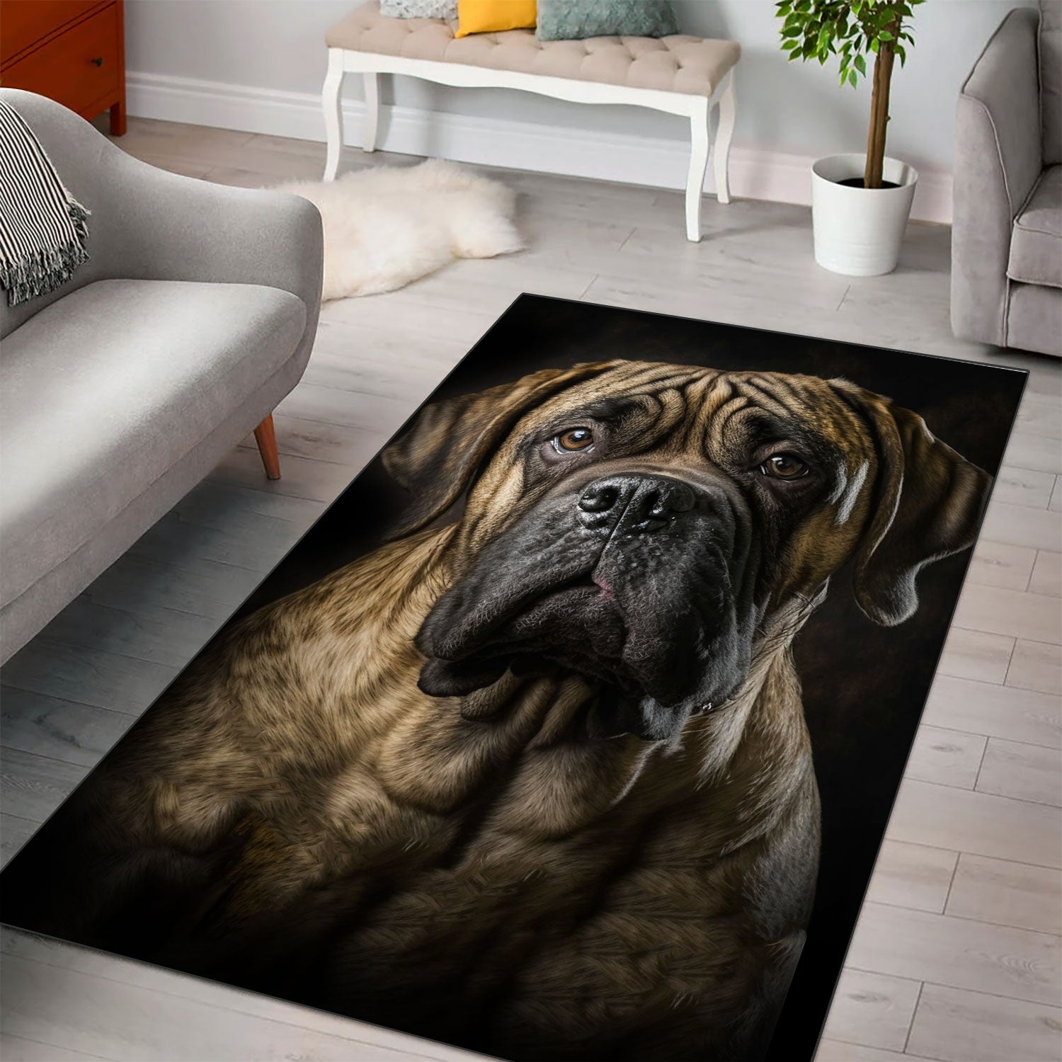 English Mastiff Brindle 3D Portrait Area Rug