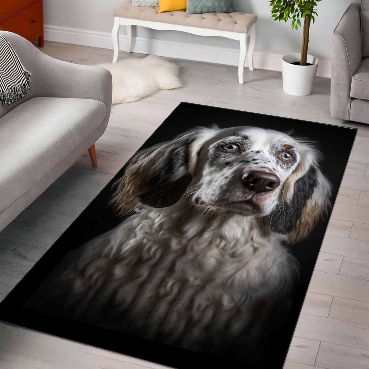 English Setter 3D Portrait Area Rug