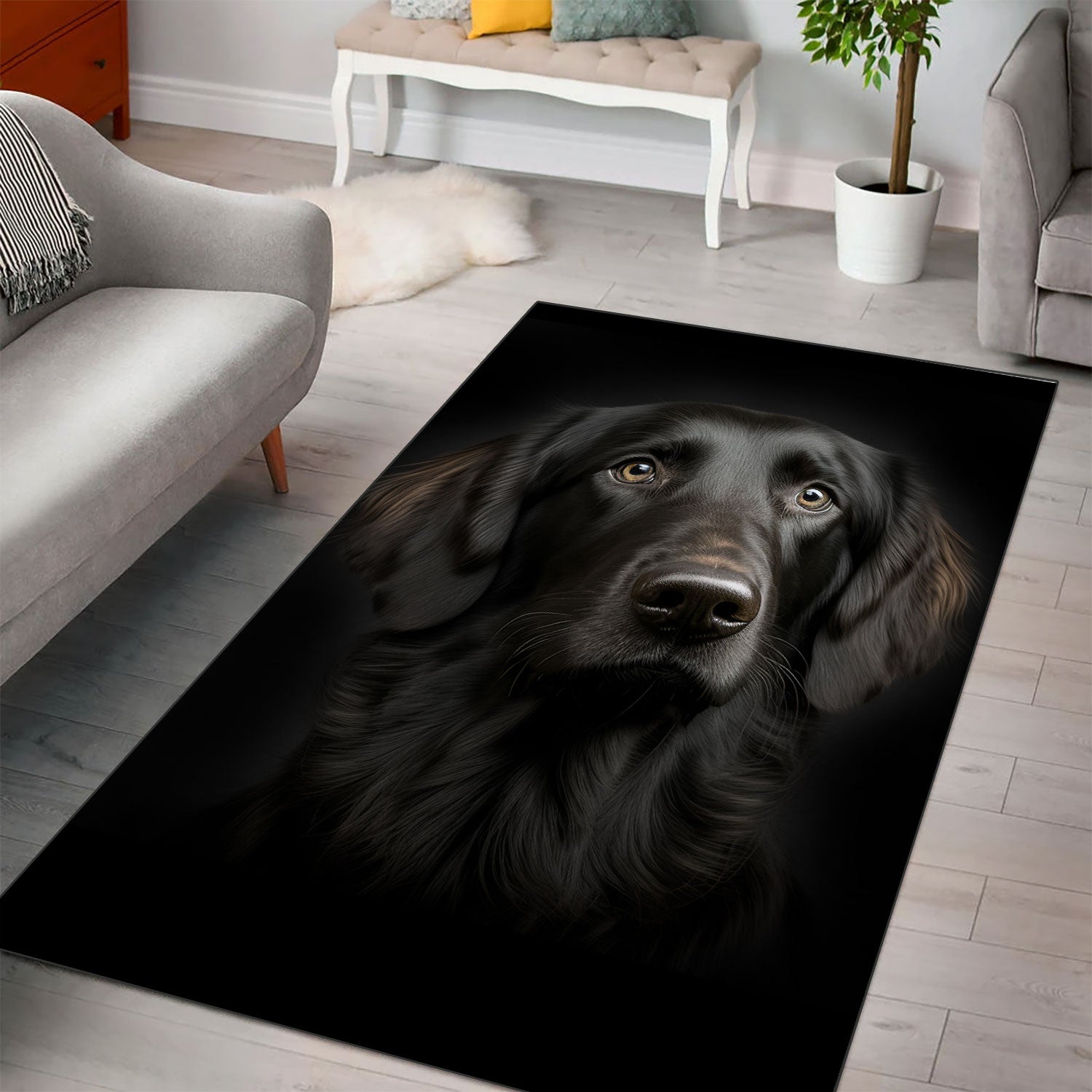 Flat Coated Retriever 3D Portrait Area Rug