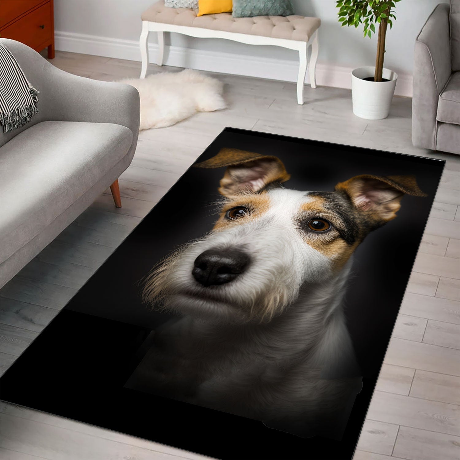 Fox Terrier 3D Portrait Area Rug