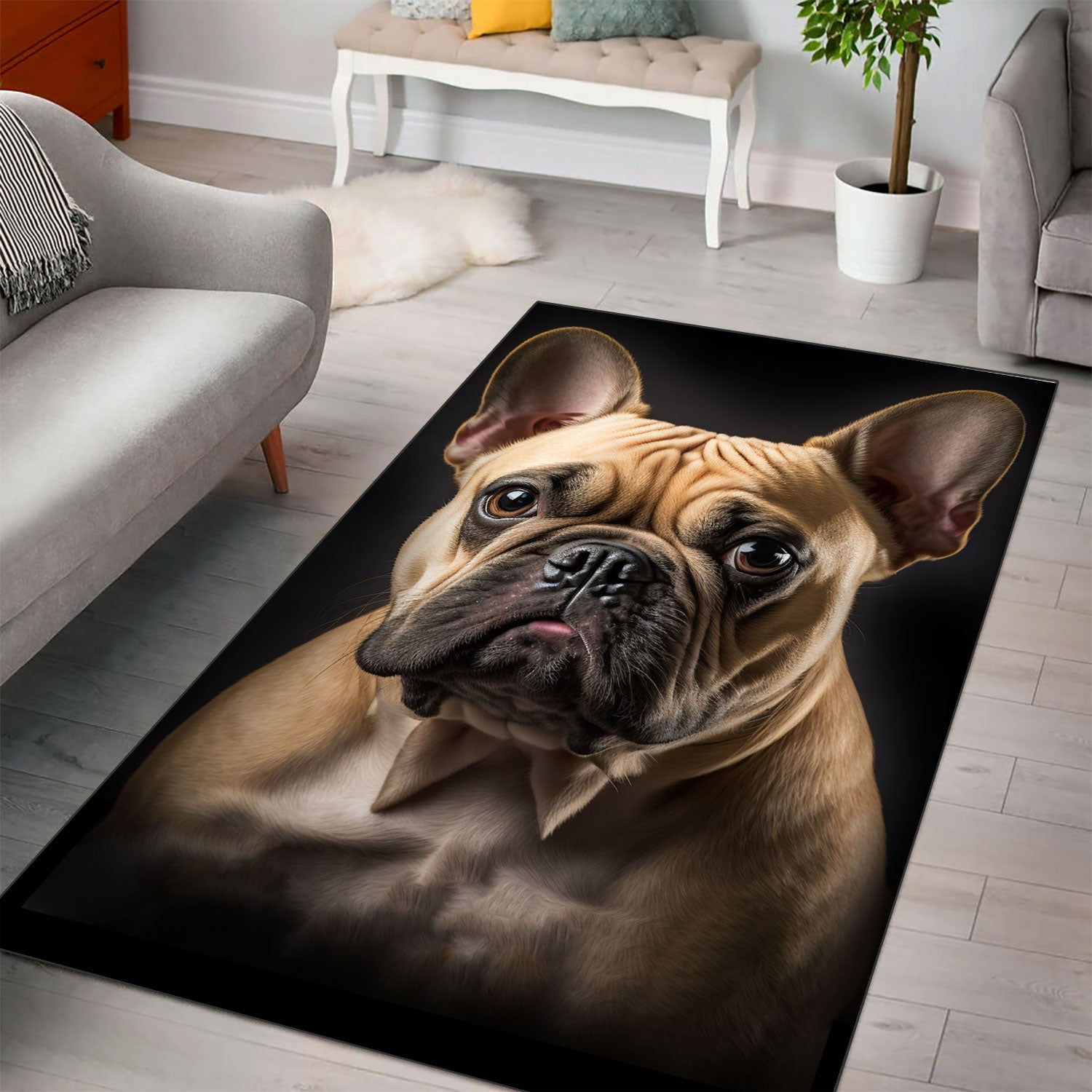 French Bulldog 3 3D Portrait Area Rug