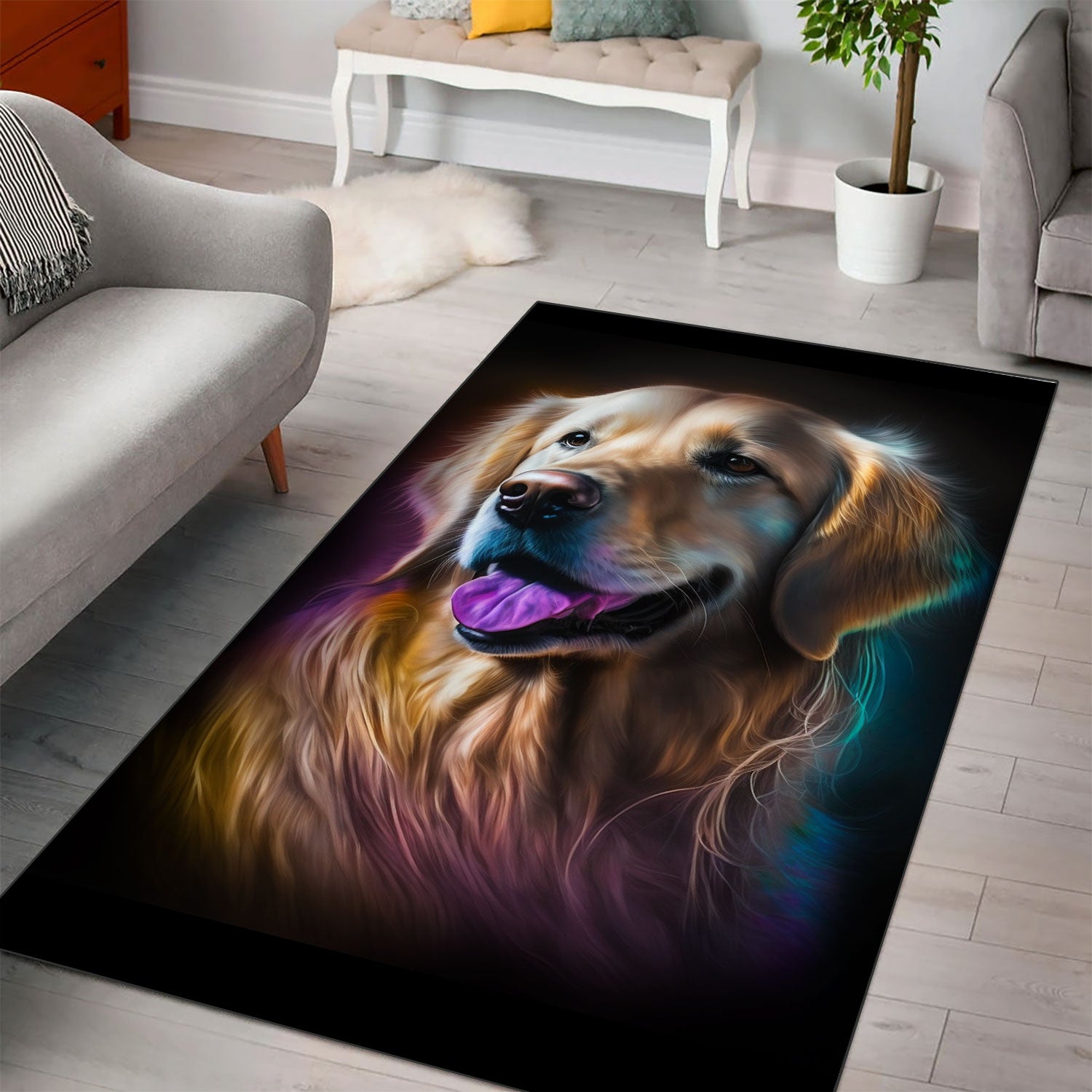 Golden Retriever 2 3D Portrait Area Rug