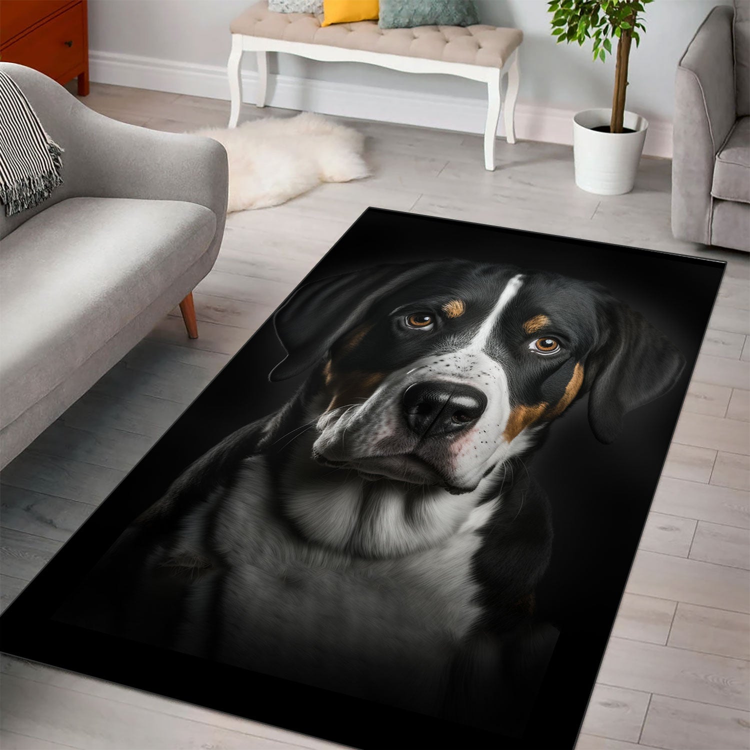 Greater Swiss Mountain Dog 3D Portrait Area Rug