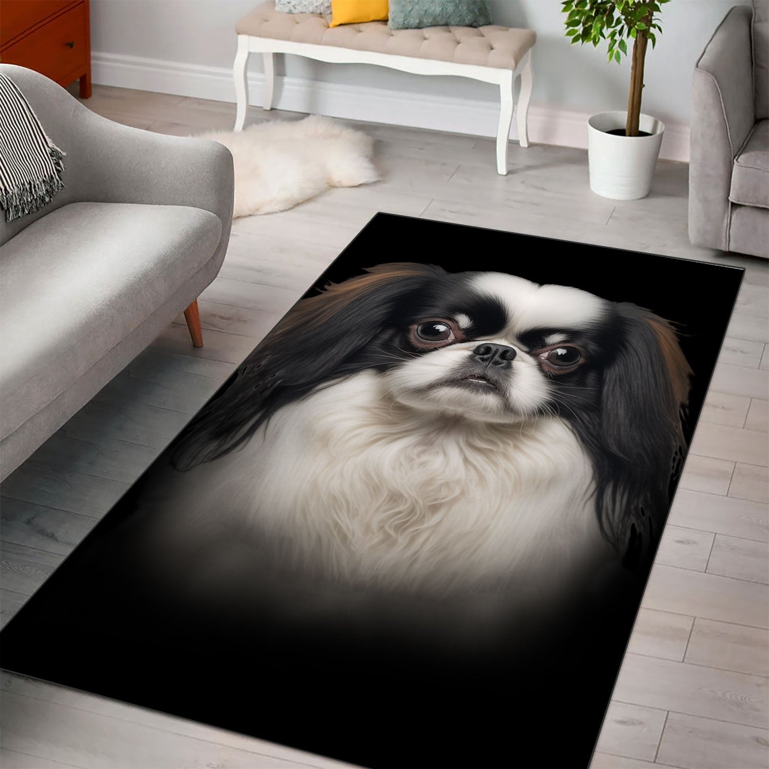 Japanese Chin 3D Portrait Area Rug