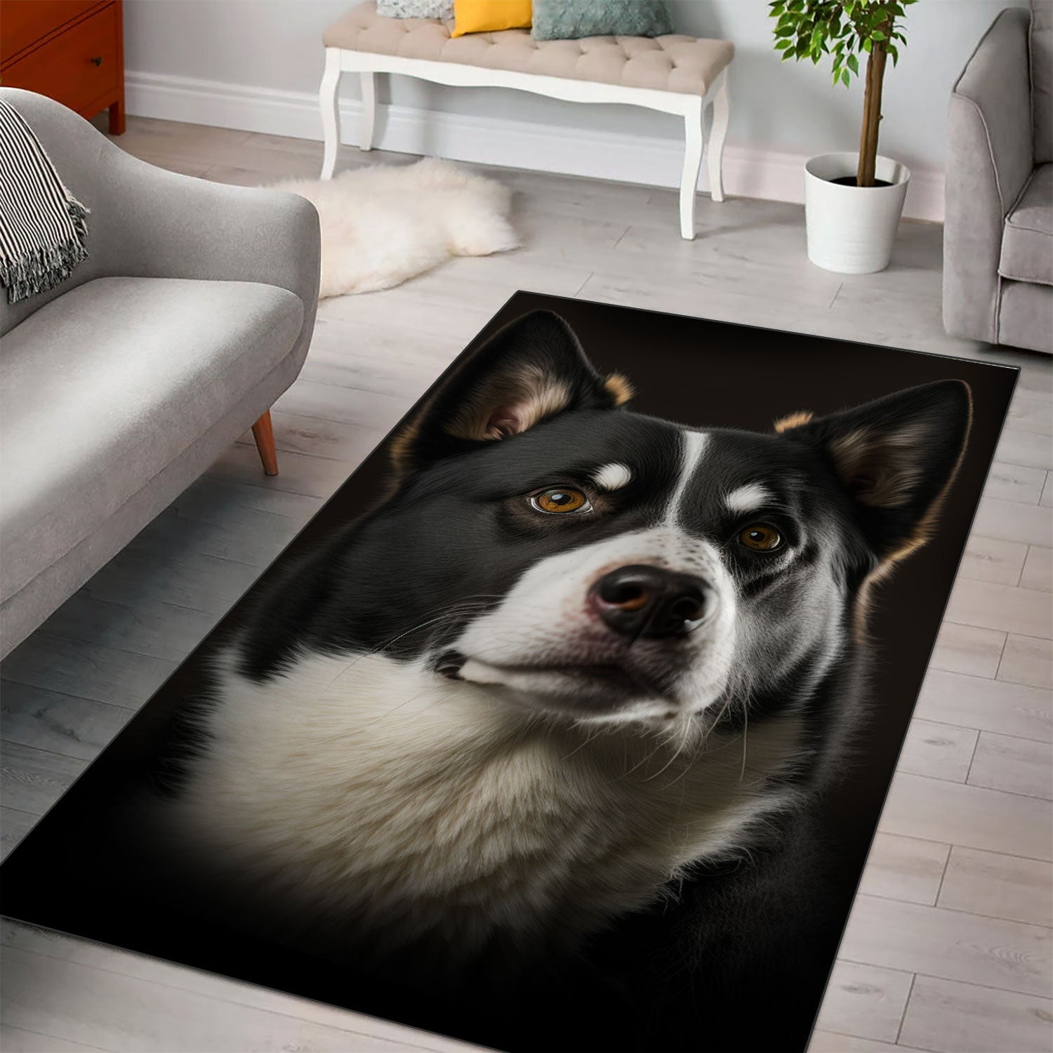 Karelian Bear Dog 3D Portrait Area Rug