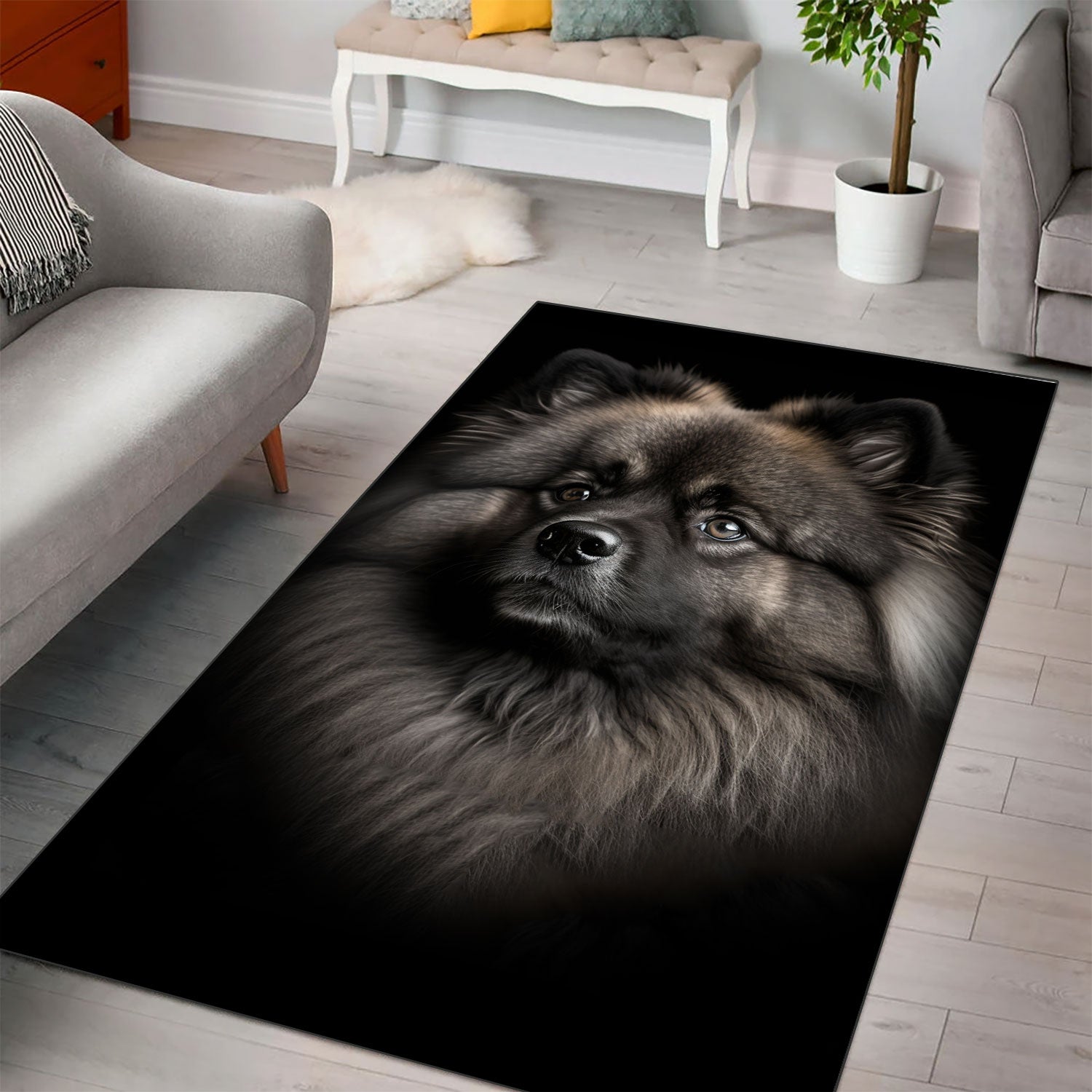 Keeshond 3D Portrait Area Rug