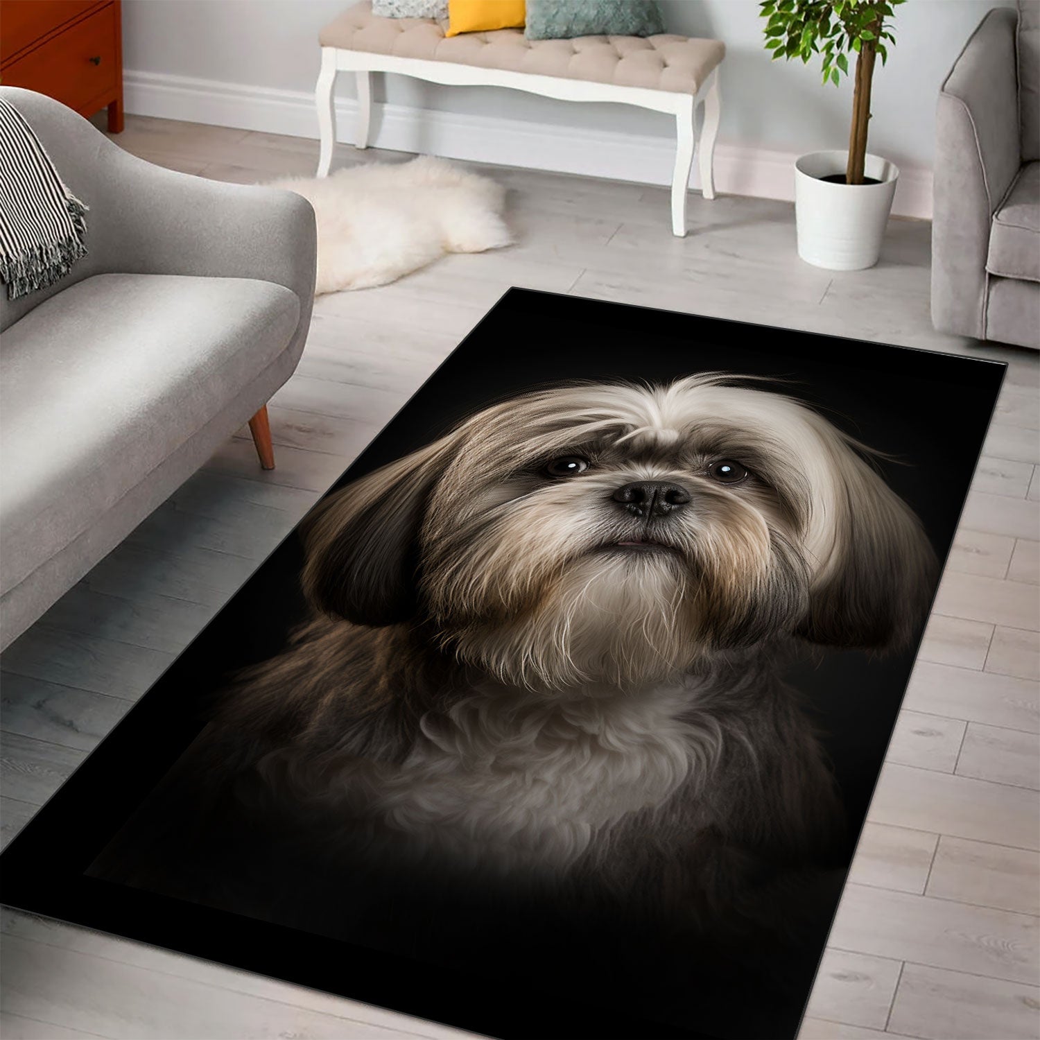 Lhasa Apso 3D Portrait Area Rug