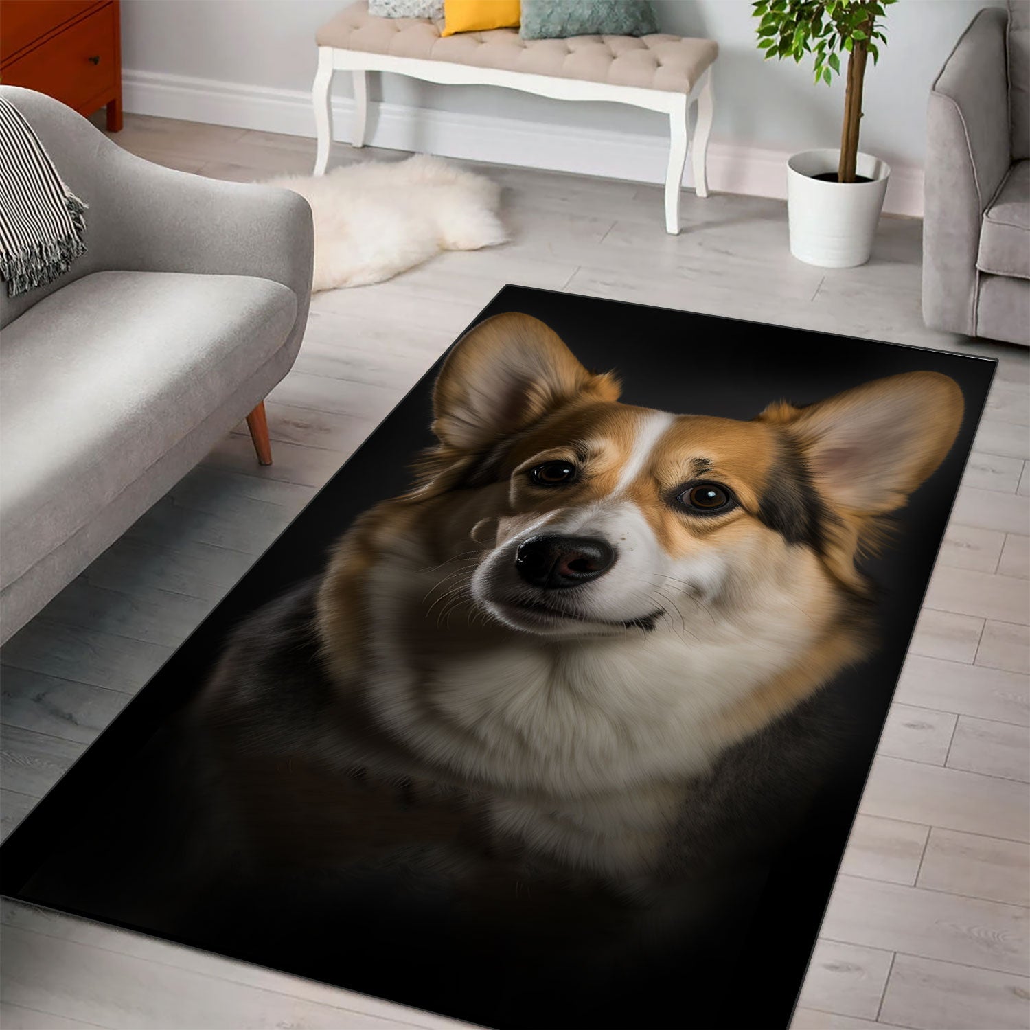 Pembroke Welsh Corgi 3D Portrait Area Rug