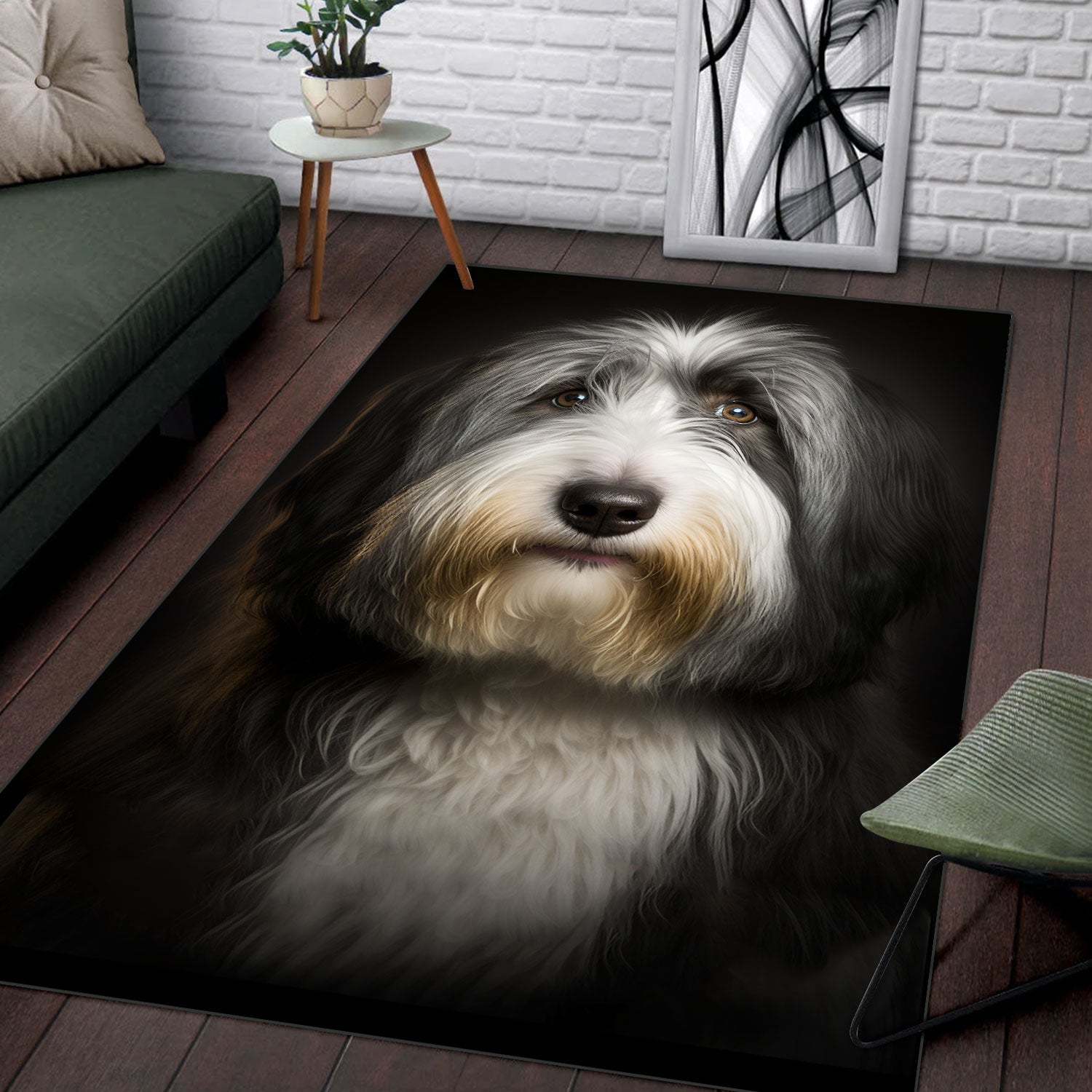 Bearded Collie 3D Portrait Area Rug
