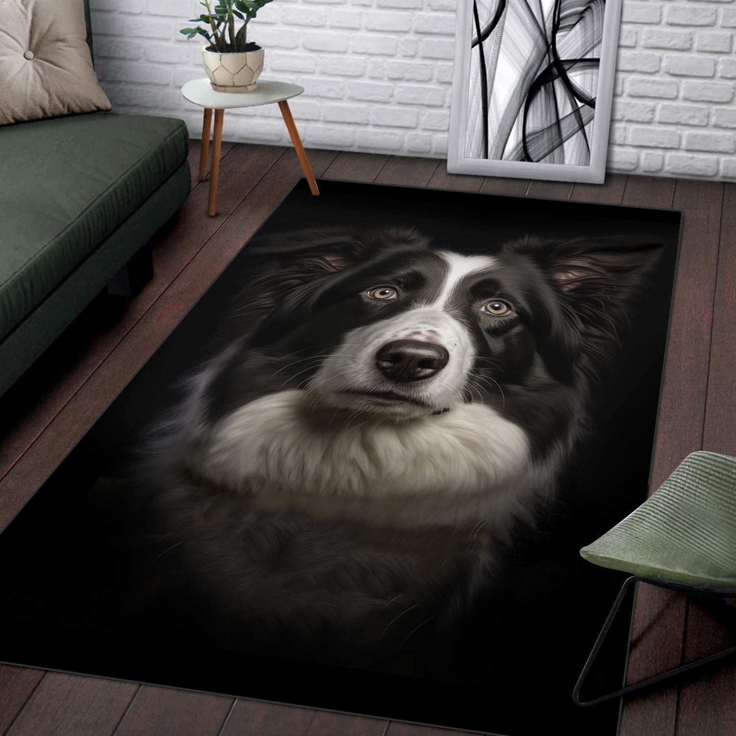 Border Collie 3D Portrait Area Rug