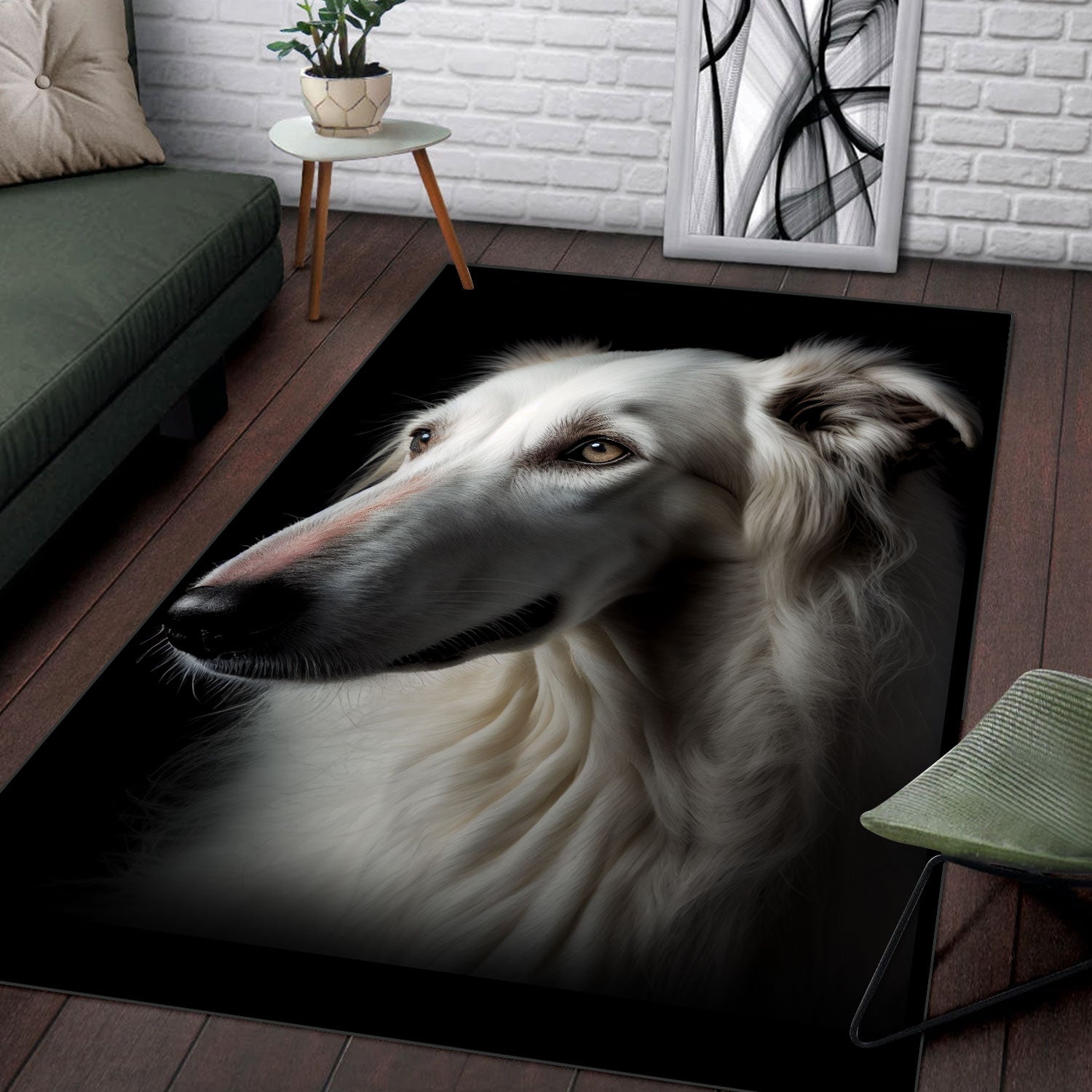 Borzoi 2 3D Portrait Area Rug