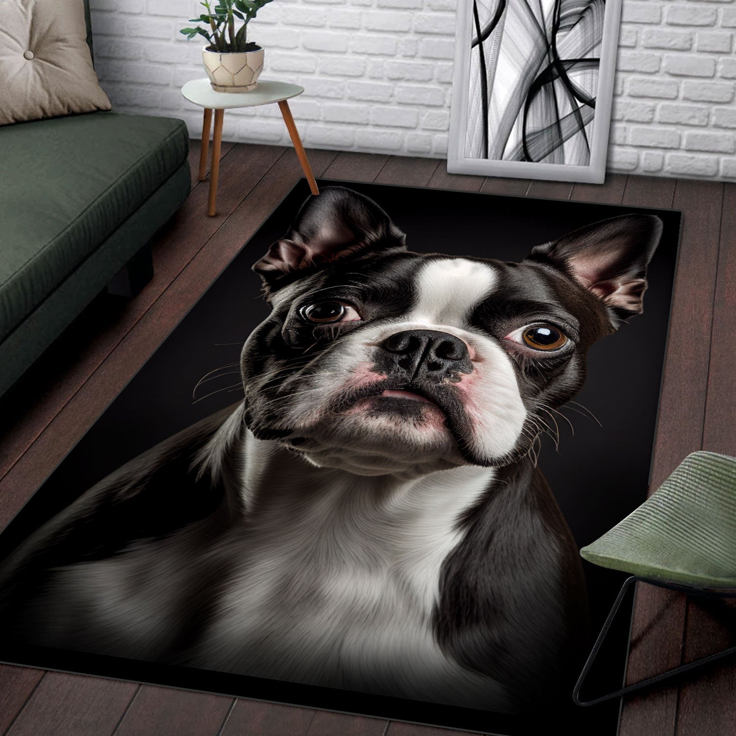 Boston Terrier 2 3D Portrait Area Rug