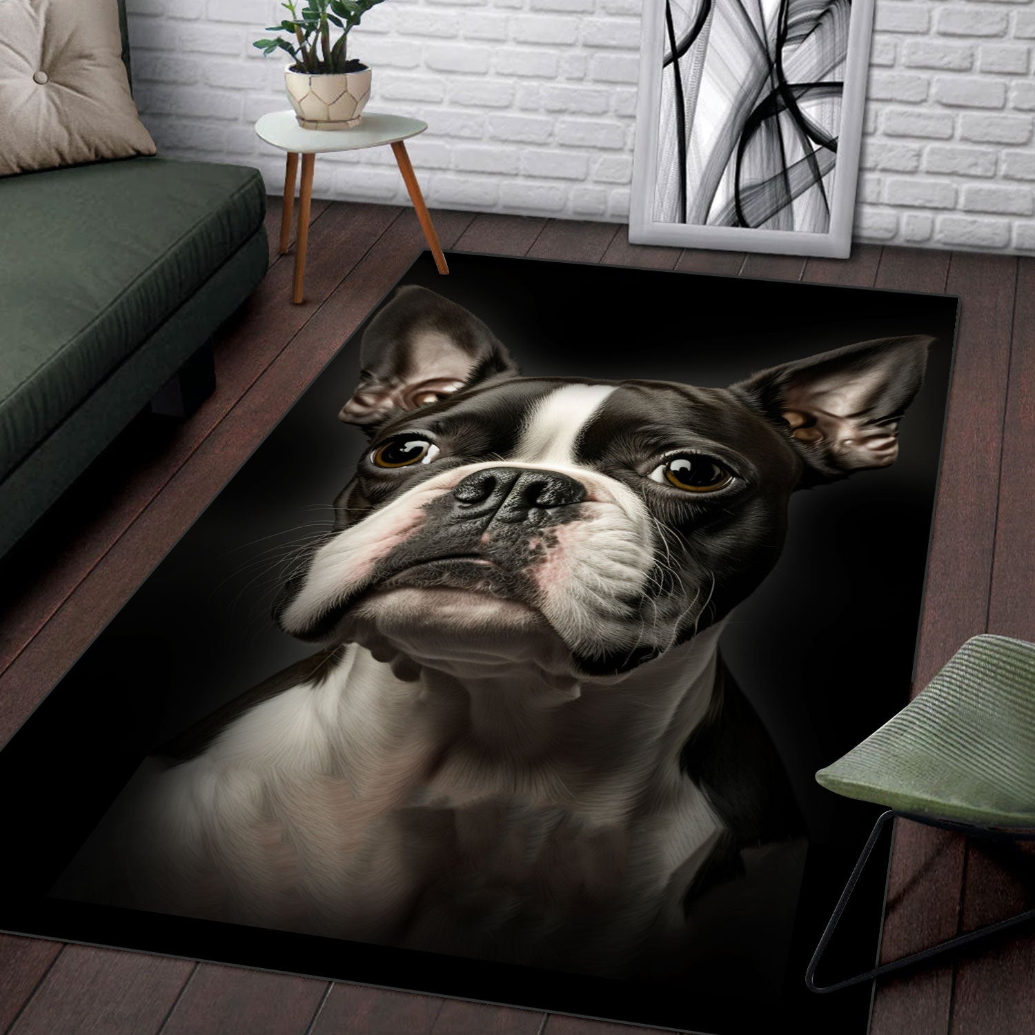 Boston Terrier 3D Portrait Area Rug