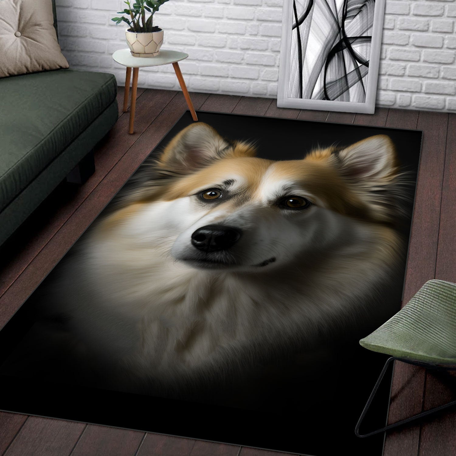 Icelandic Sheepdog 3D Portrait Area Rug