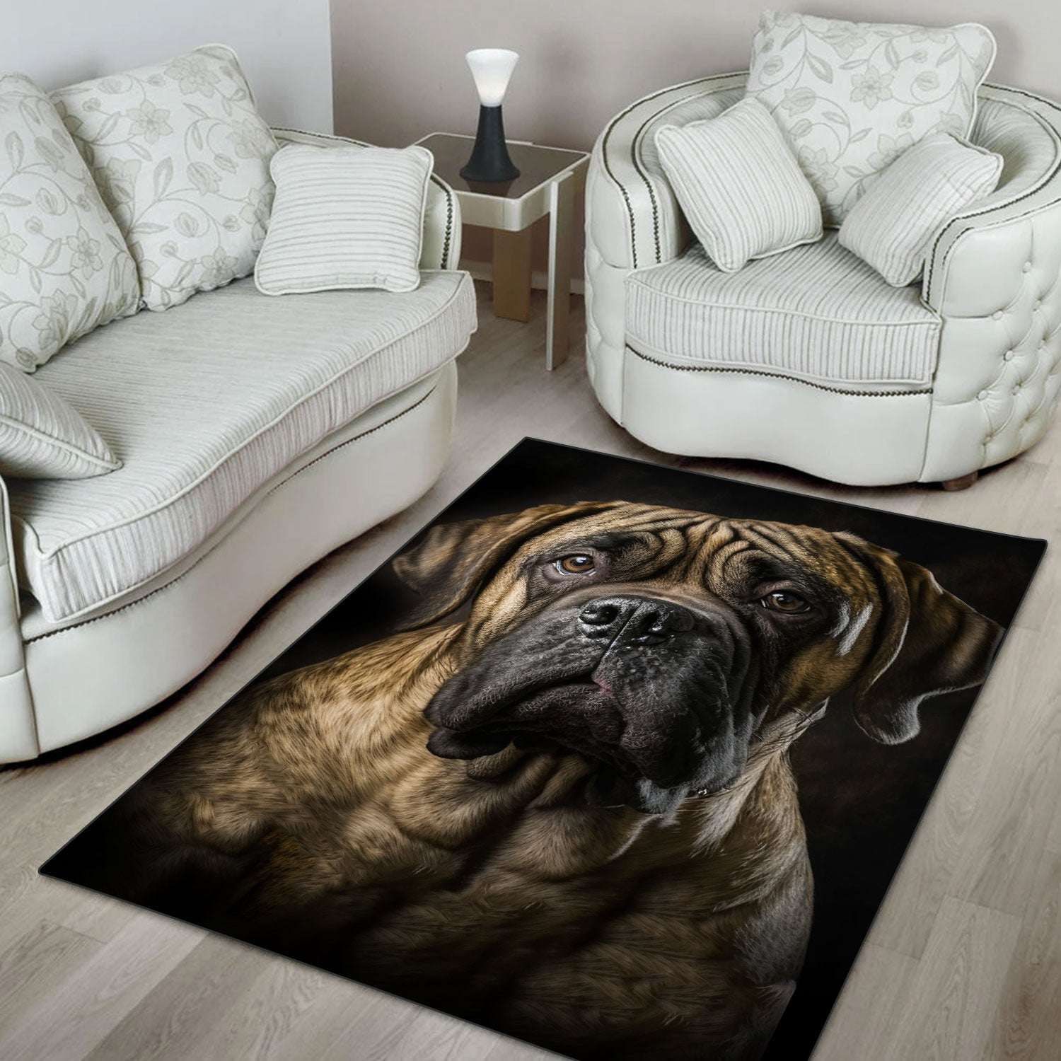 English Mastiff Brindle 3D Portrait Area Rug