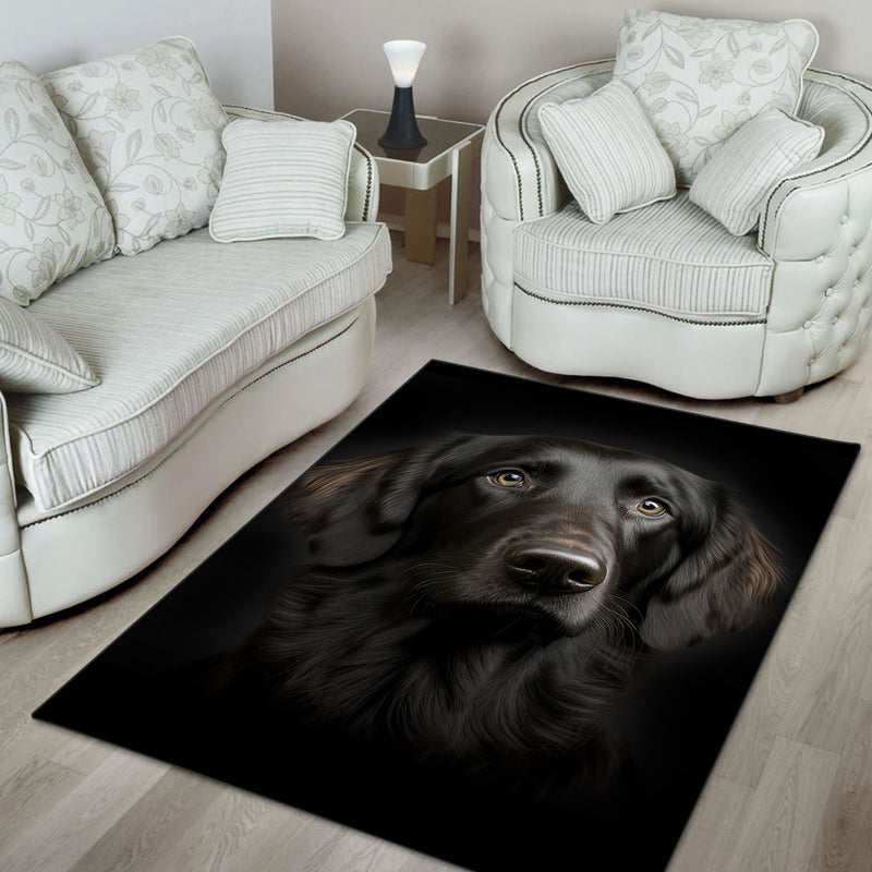 Flat Coated Retriever 3D Portrait Area Rug