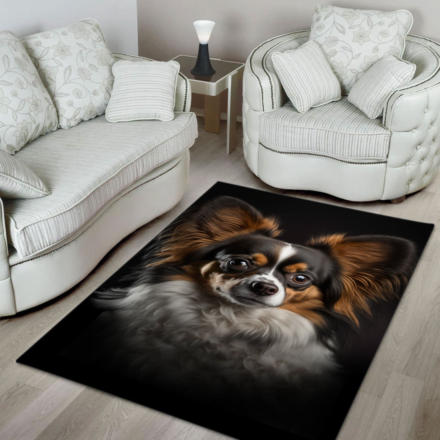 Papillon Dog 3D Portrait Area Rug