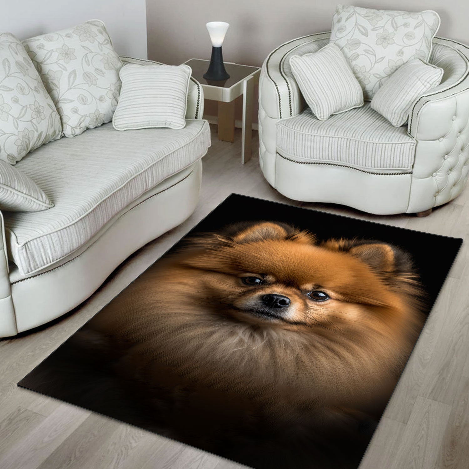 Pomeranian 3D Portrait Area Rug