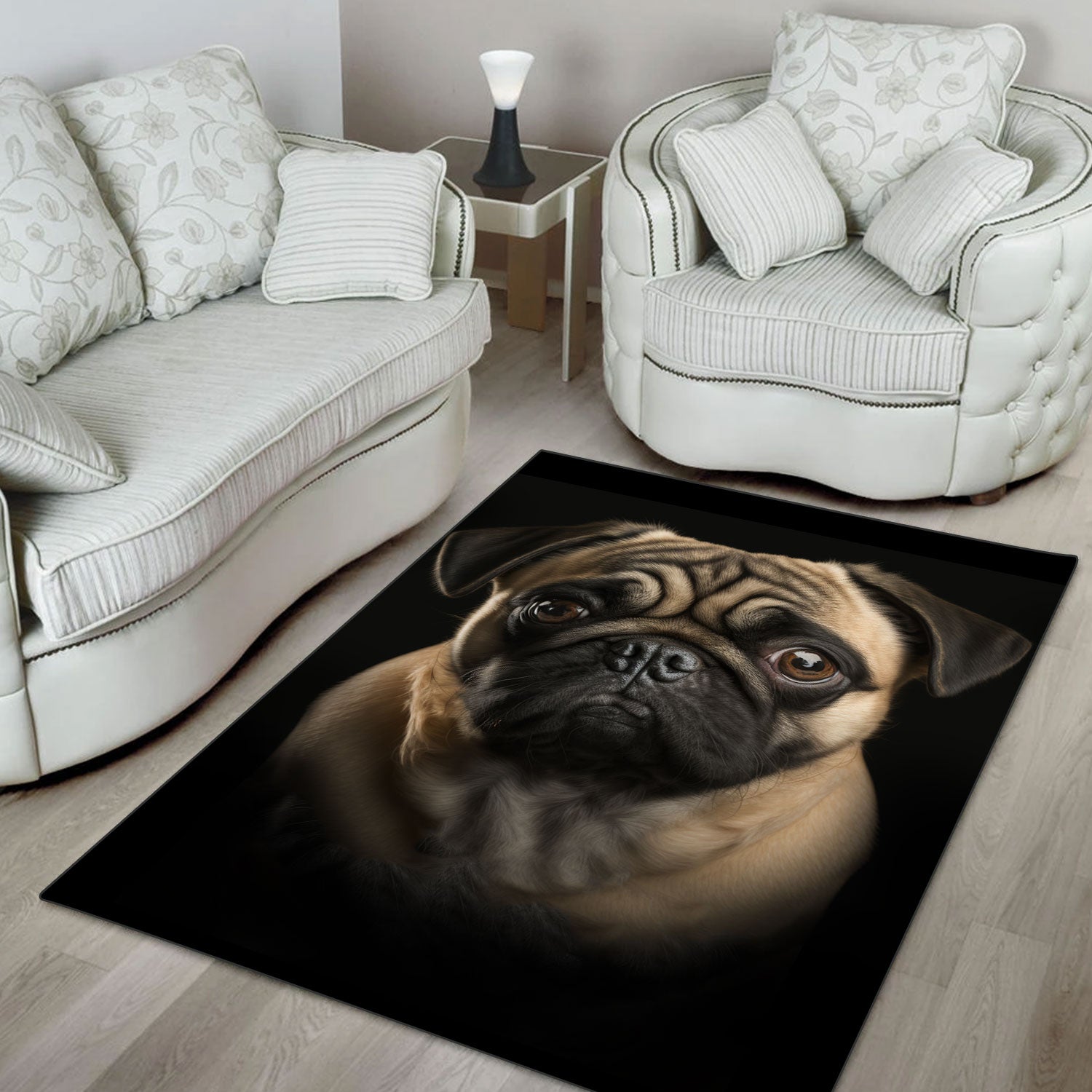 Pug 2 3D Portrait Area Rug