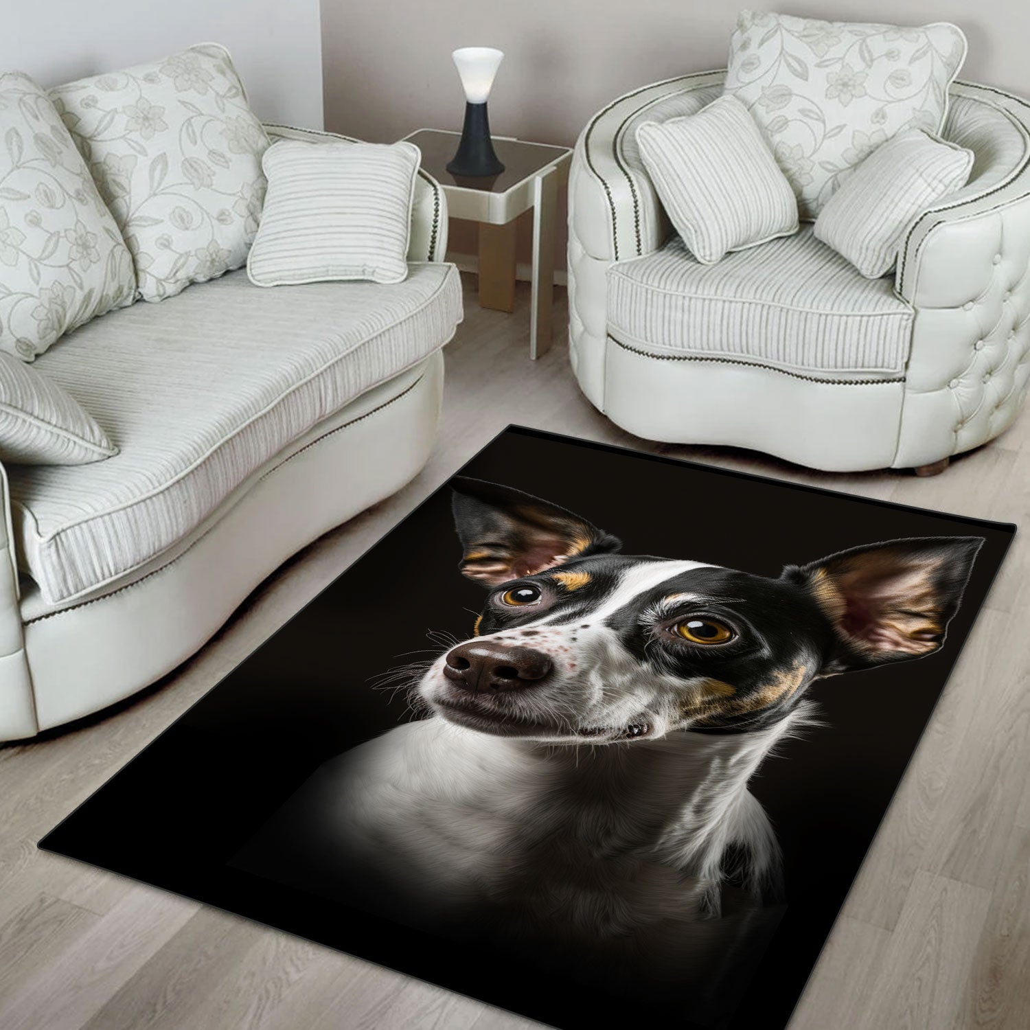 Rat Terrier 3D Portrait Area Rug