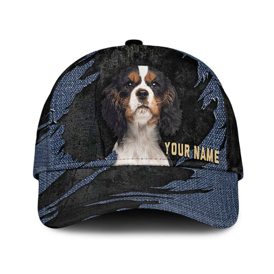 Cavalier King Charles Spaniel - Jean Background Custom Name Cap