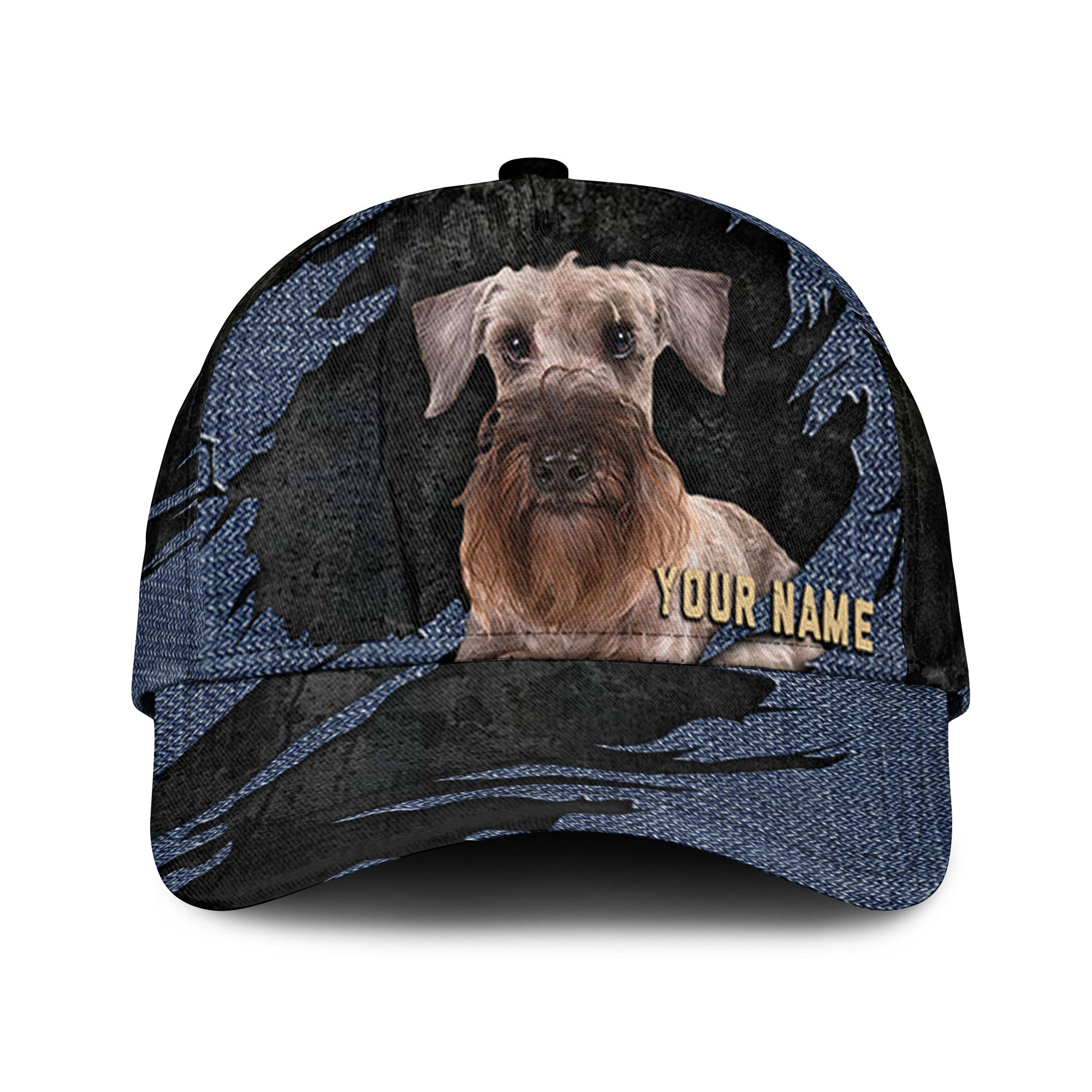 Cesky Terrier - Jean Background Custom Name Cap