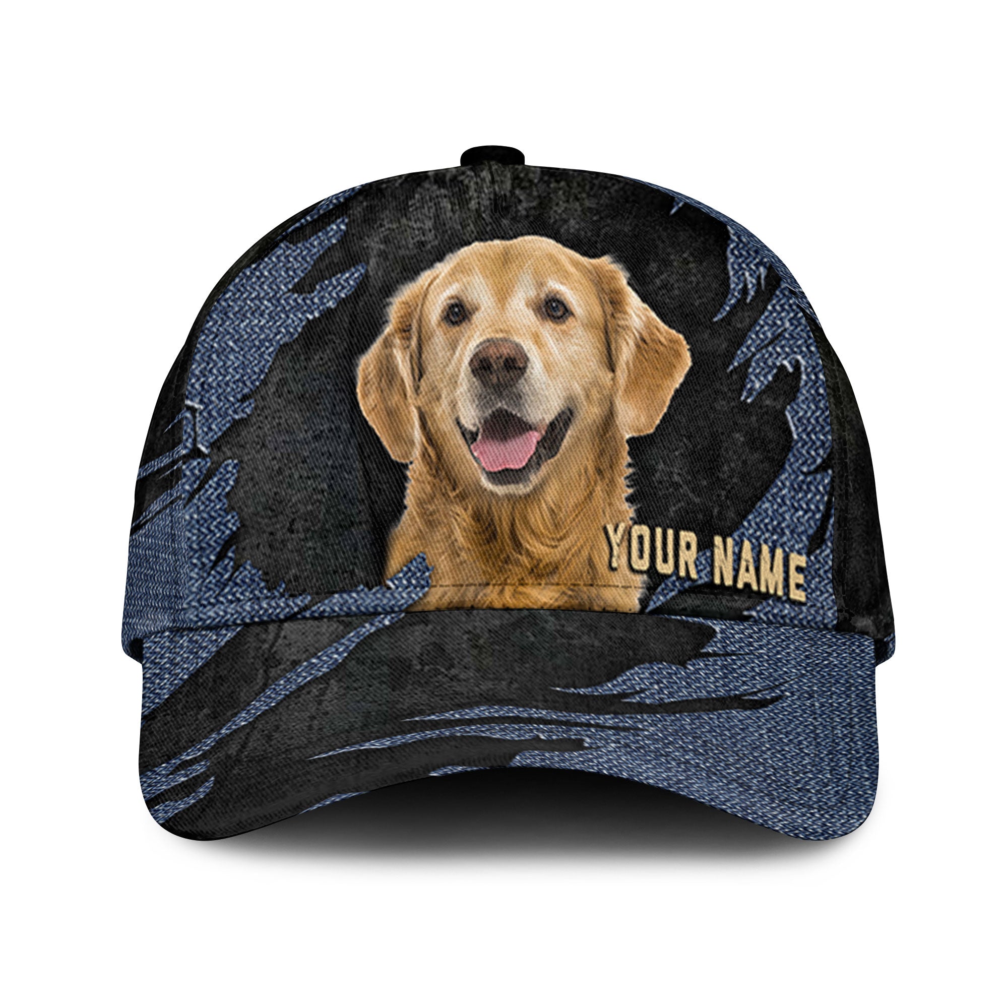 Golden Retriever - Jean Background Custom Name Cap