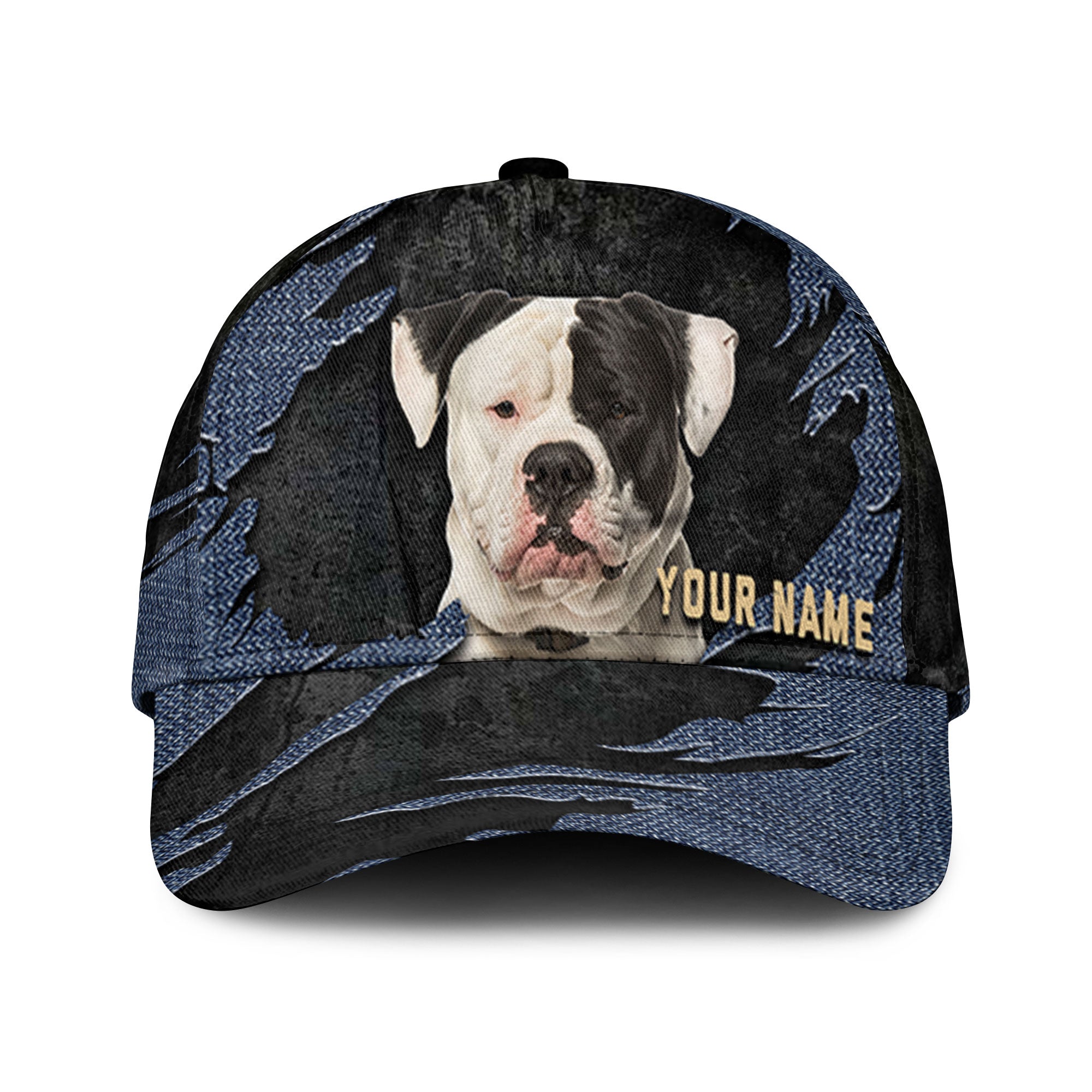 American Bulldog - Jean Background Custom Name Cap