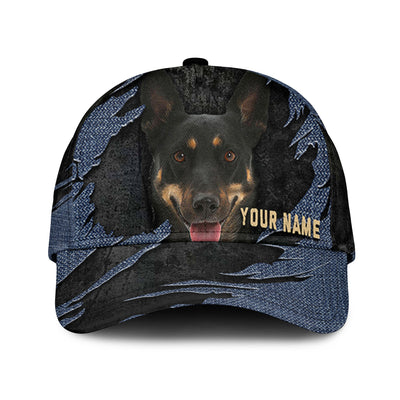 Australian Kelpie - Jean Background Custom Name Cap