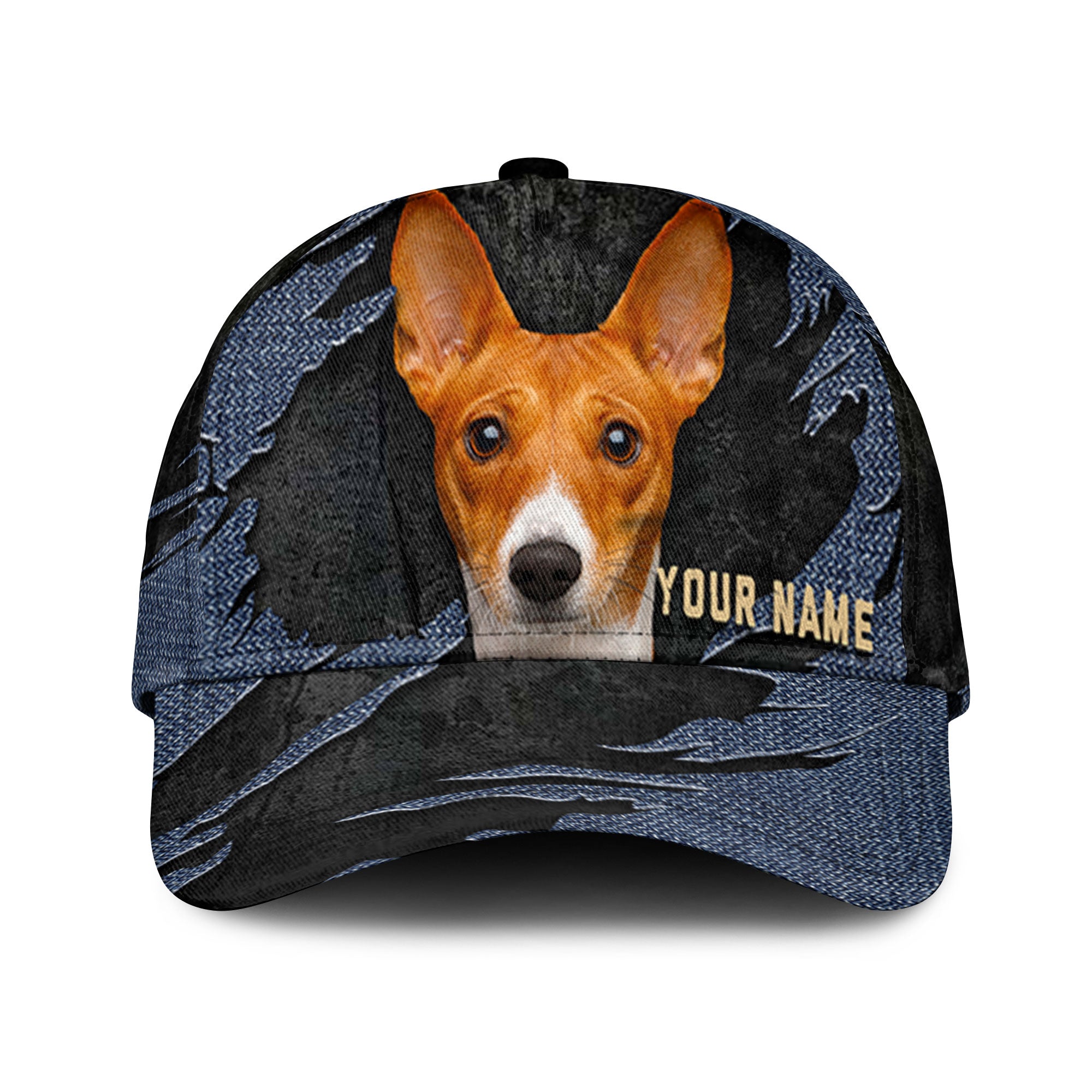 Basenji - Jean Background Custom Name Cap