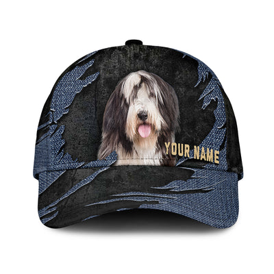 Bearded Collie - Jean Background Custom Name Cap