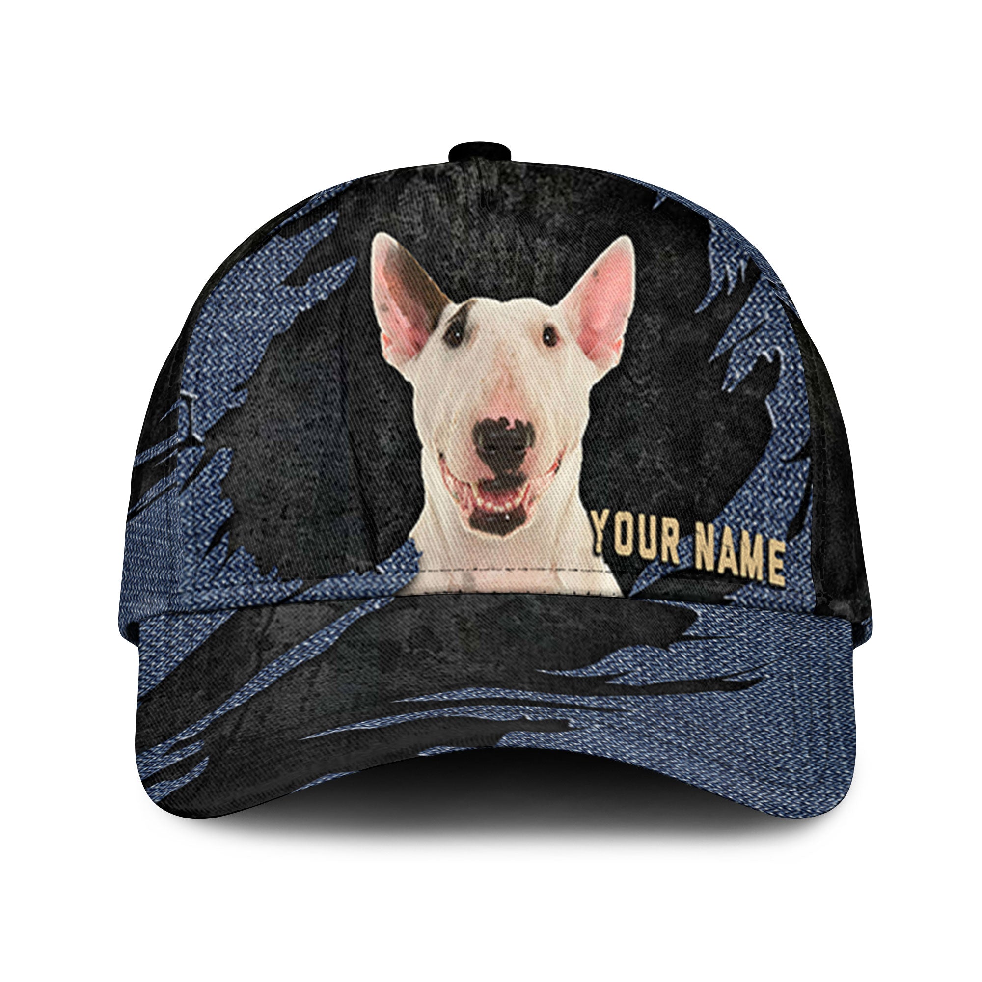 Bull Terrier - Jean Background Custom Name Cap
