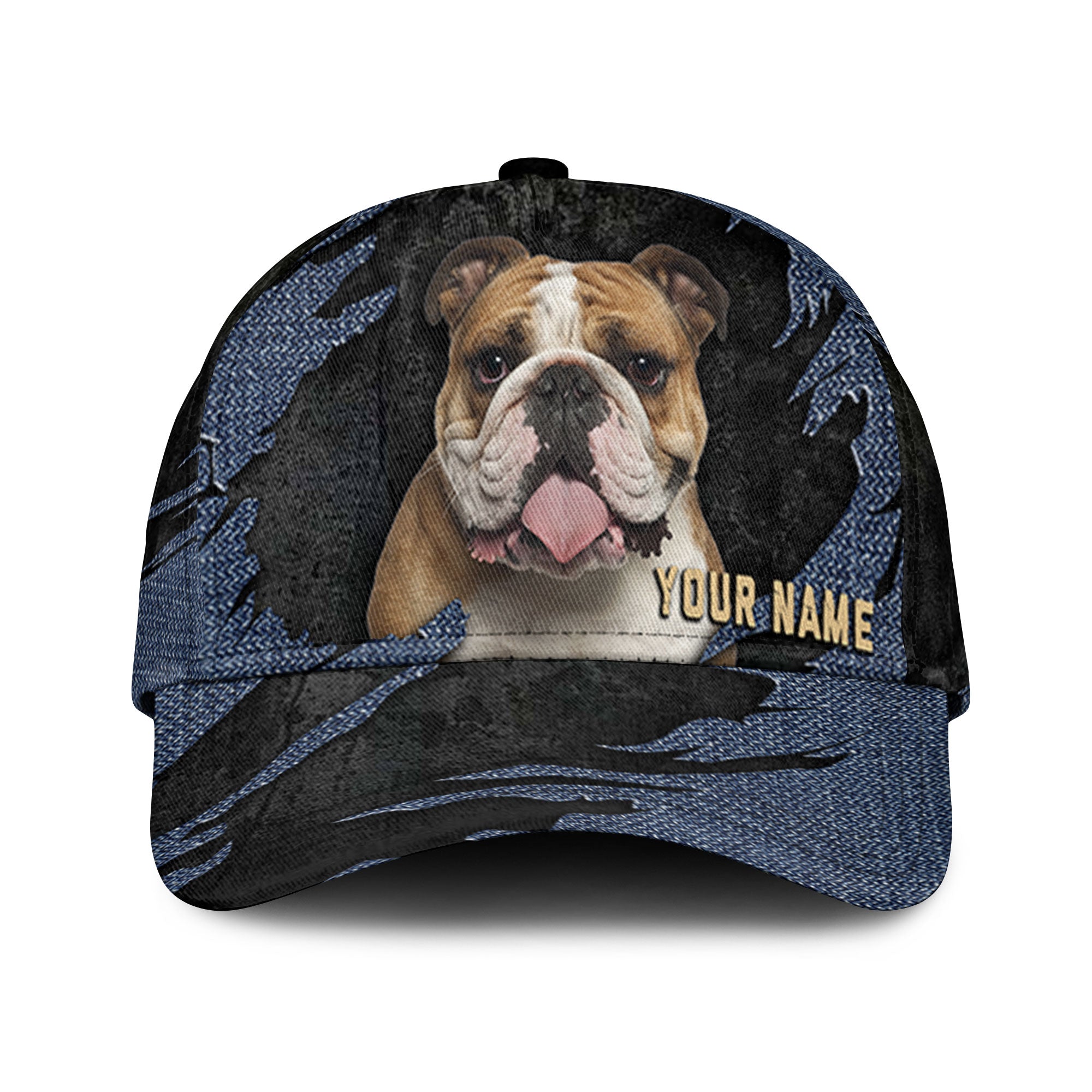 Bulldog - Jean Background Custom Name Cap