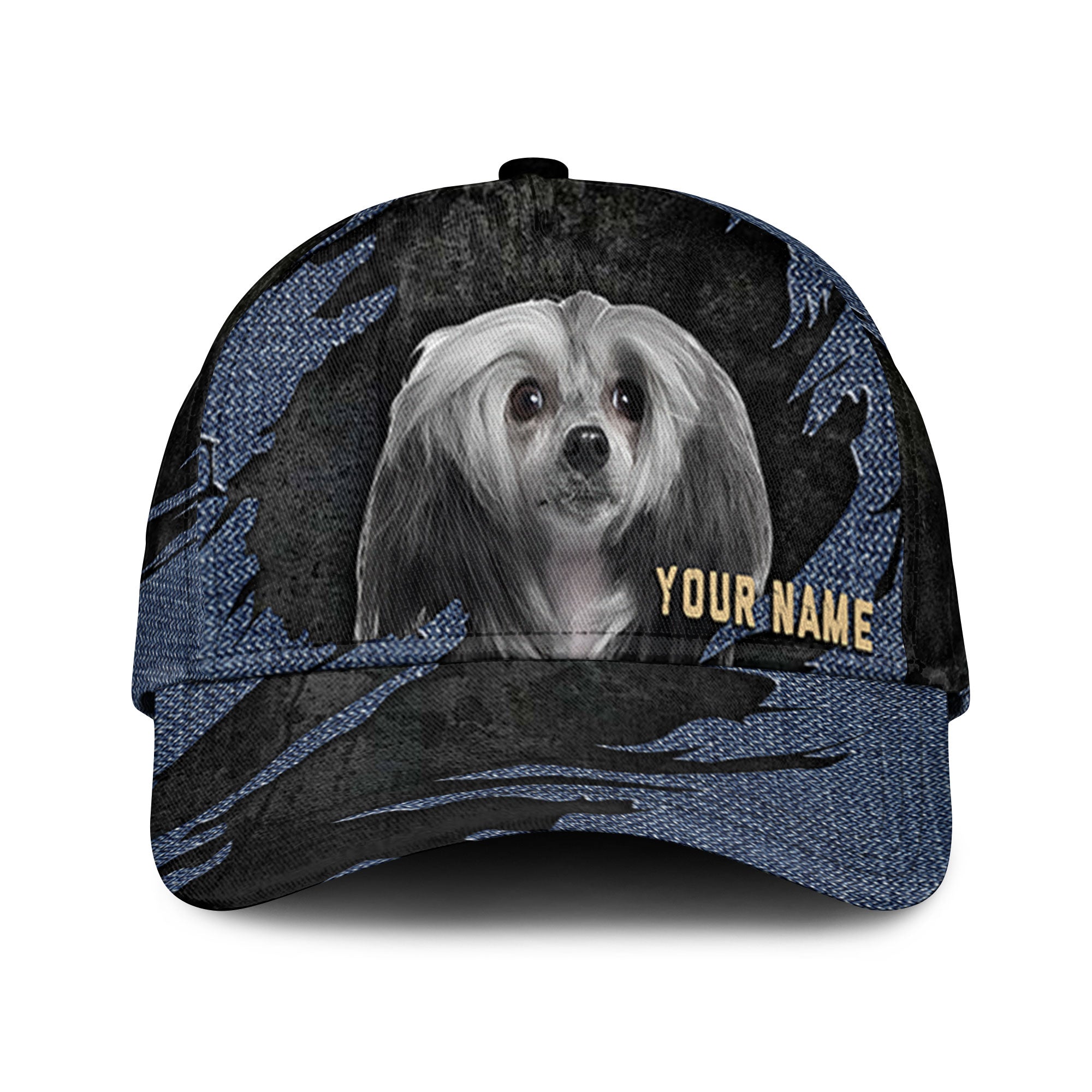 Chinese Crested - Jean Background Custom Name Cap