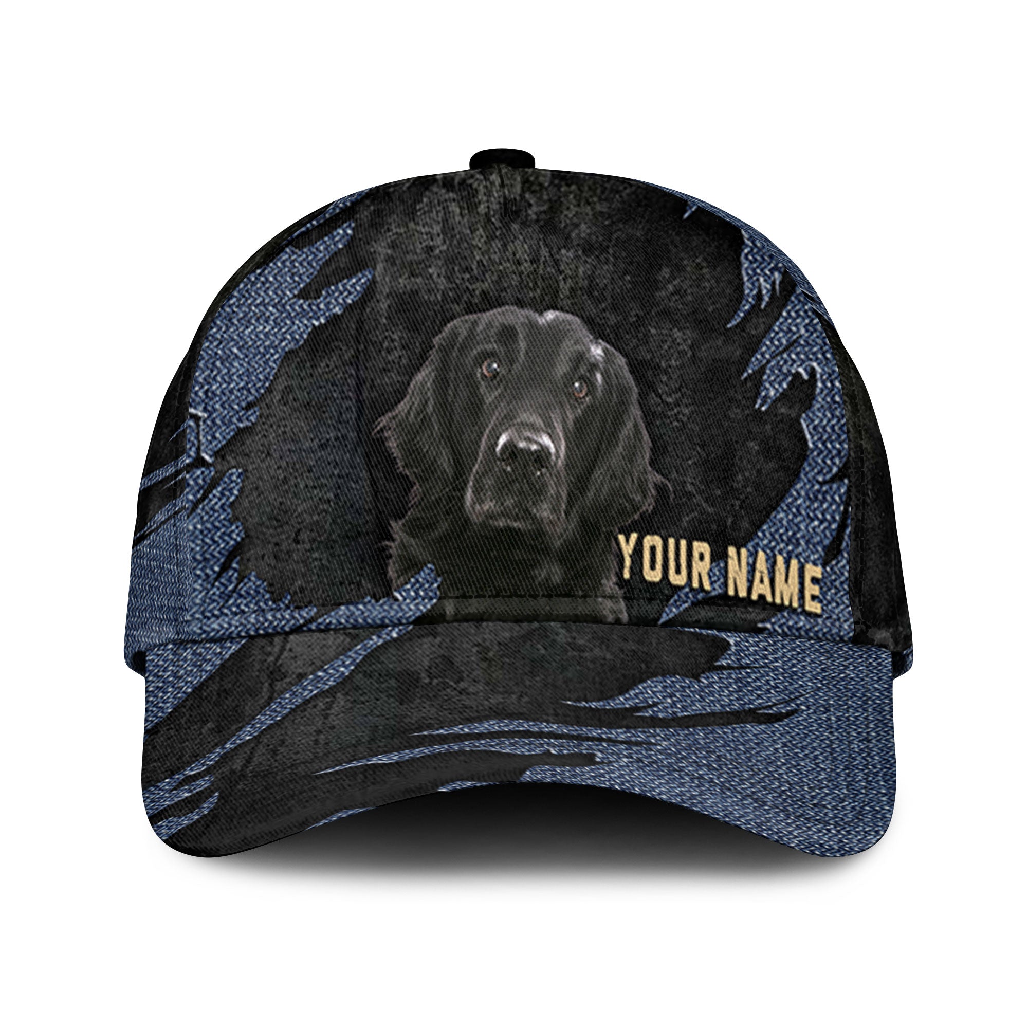 Flat Coated Retriever - Jean Background Custom Name Cap