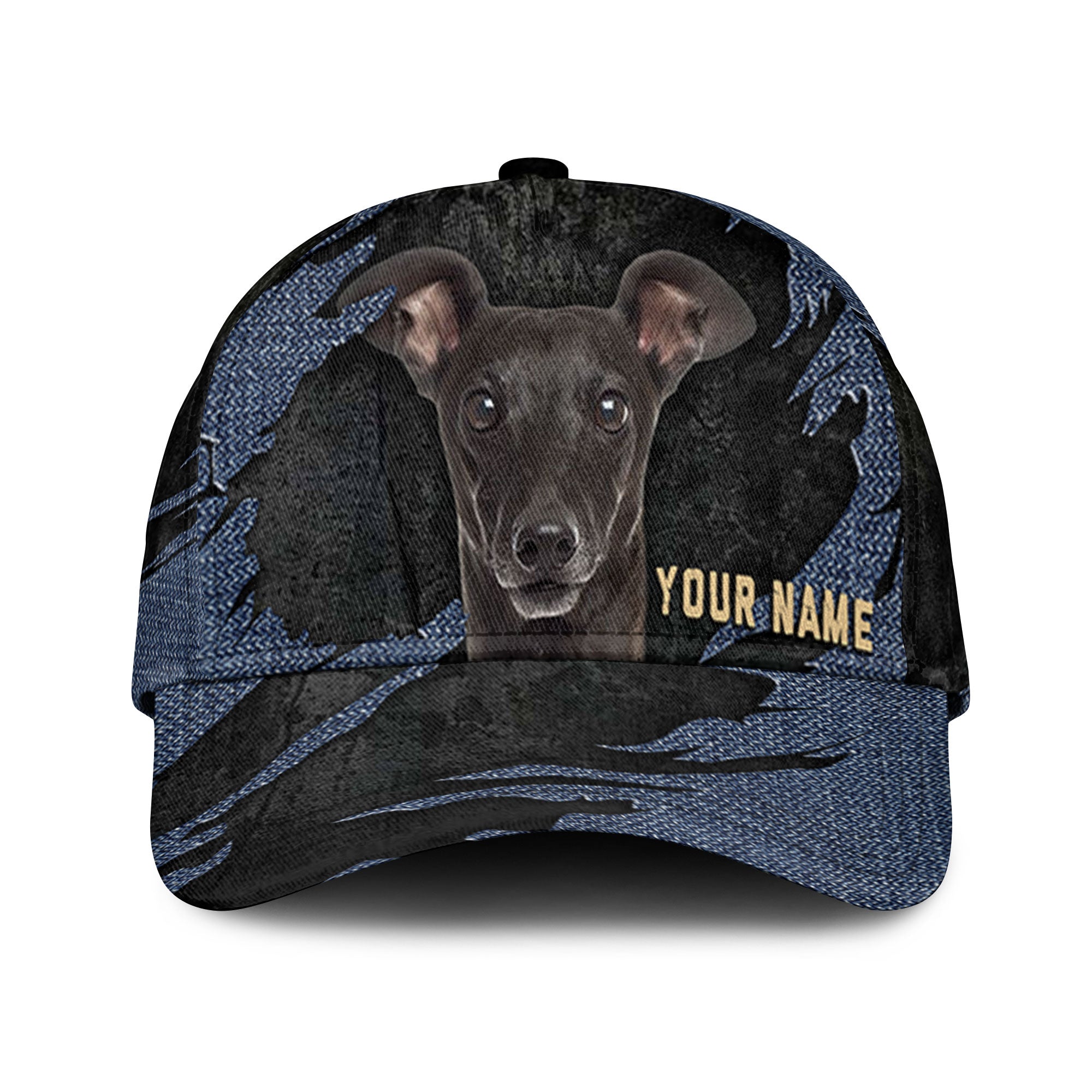 Italian Greyhound - Jean Background Custom Name Cap