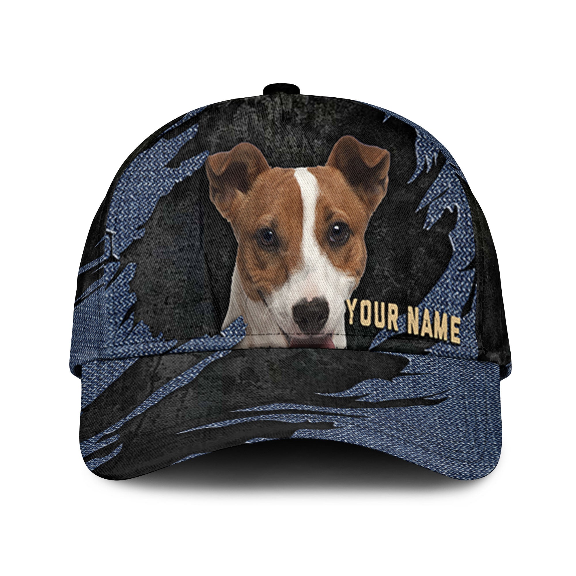 Jack Russell Terrier - Jean Background Custom Name Cap